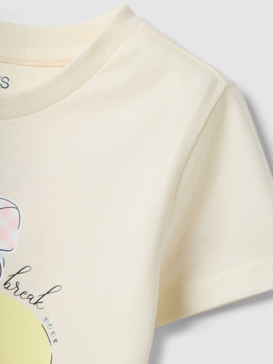 Beige pure cotton regular fit T-shirt with print for girls_2