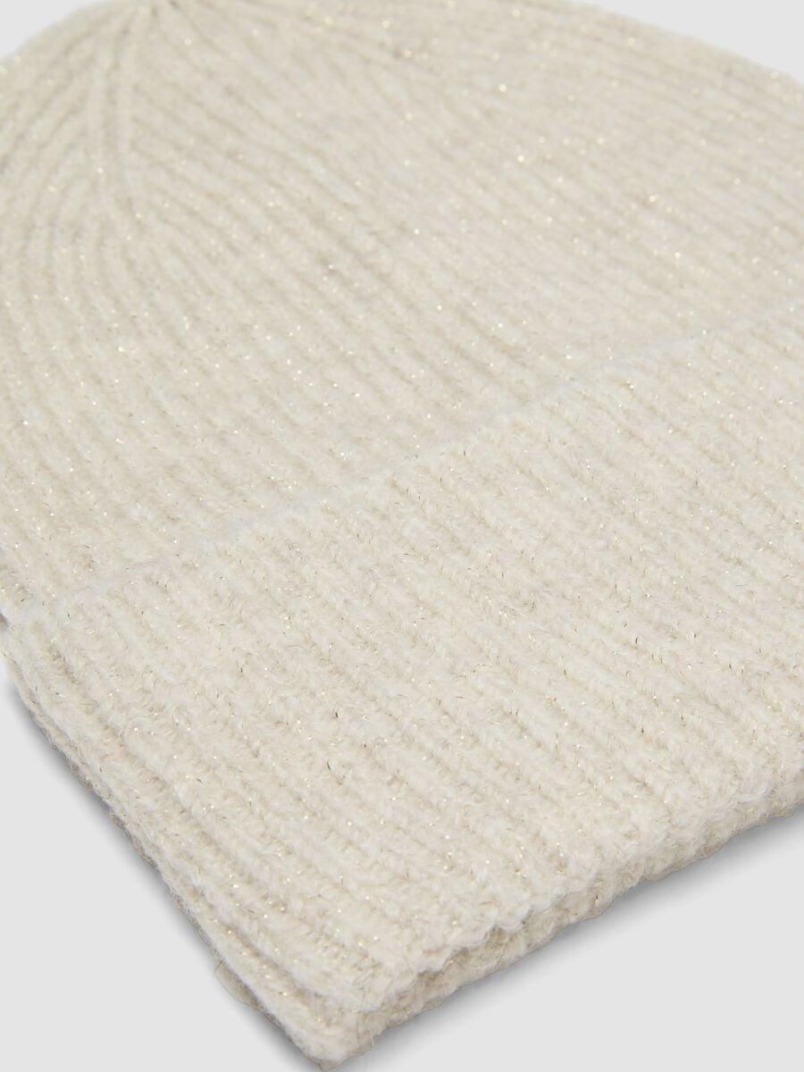 Natural ribbed stretch wool beanie_1