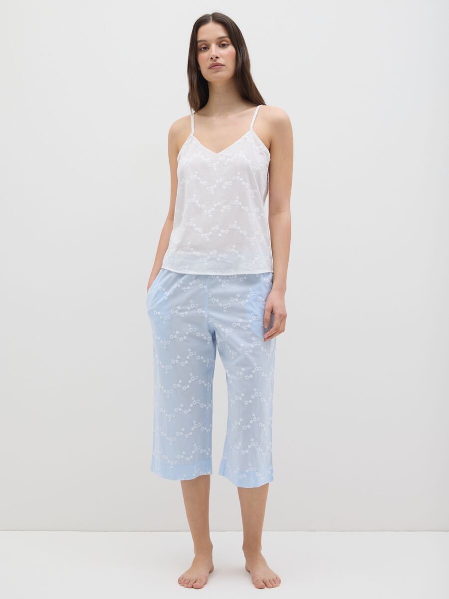 Women's multi-colour culotte trousers in pure cotton with floral embroidery_0