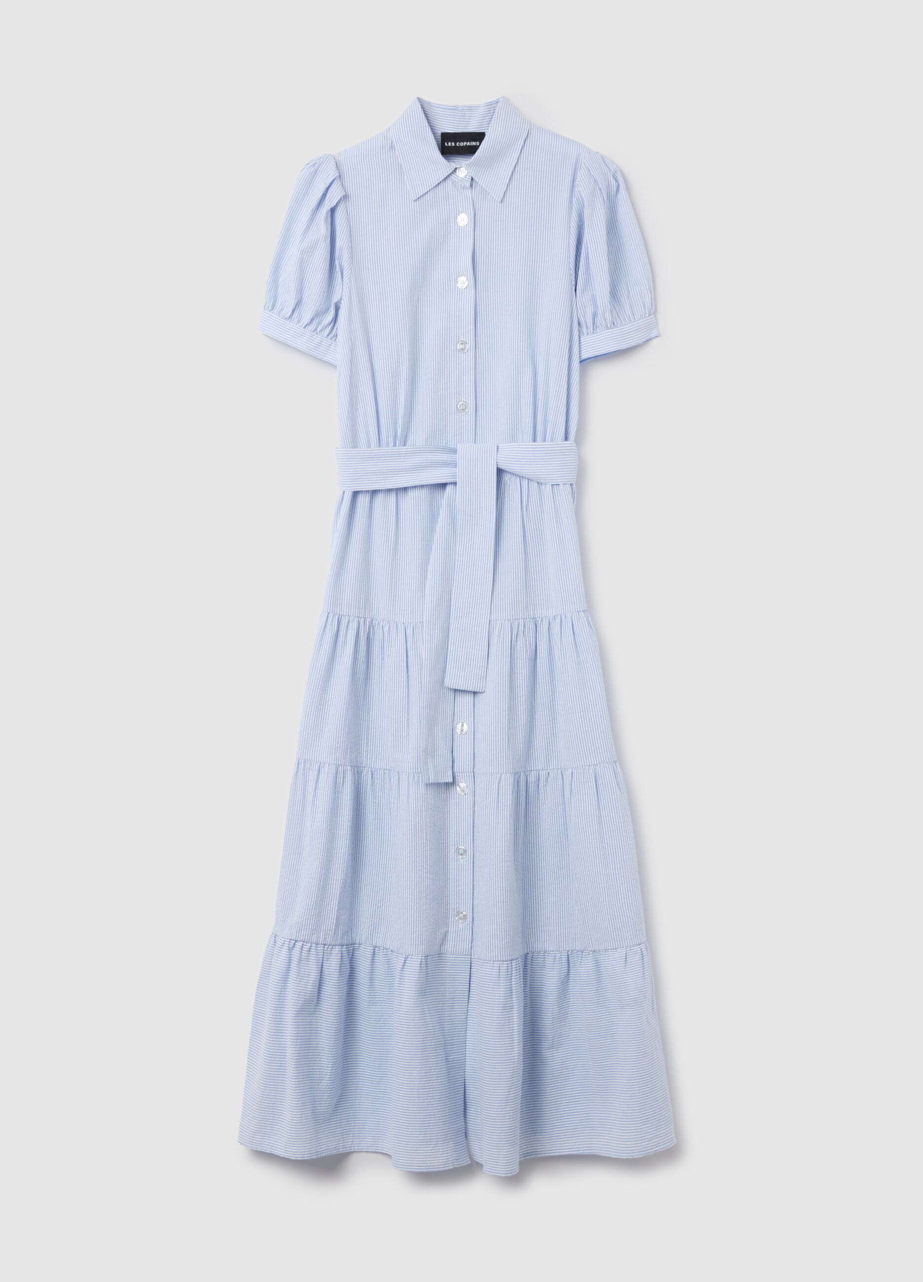 Vestito chemisier a balze righe sottili