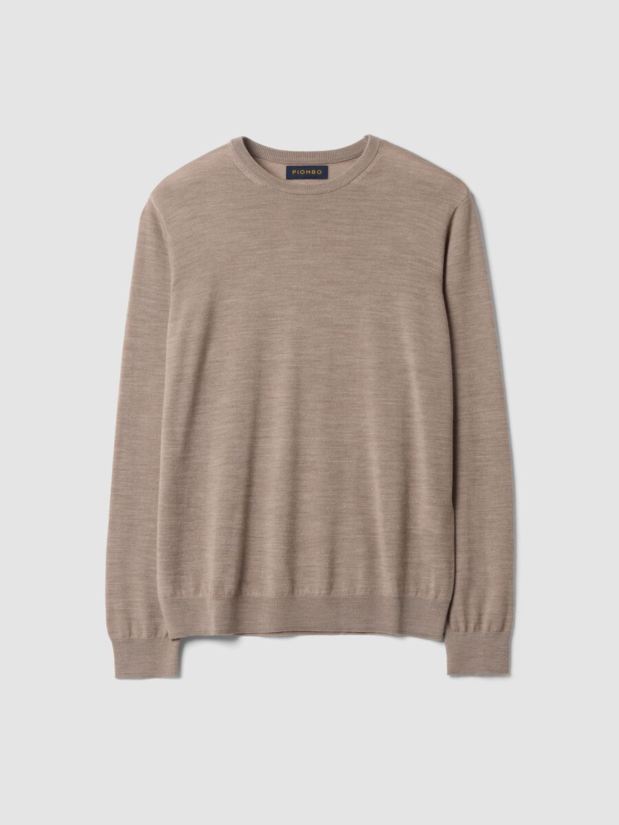 Maglia beige girocollo in pura lana merino regular fit_0
