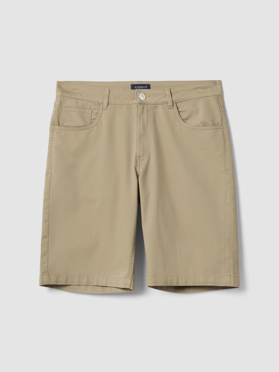 Beige stretch cotton Bermuda shorts_4