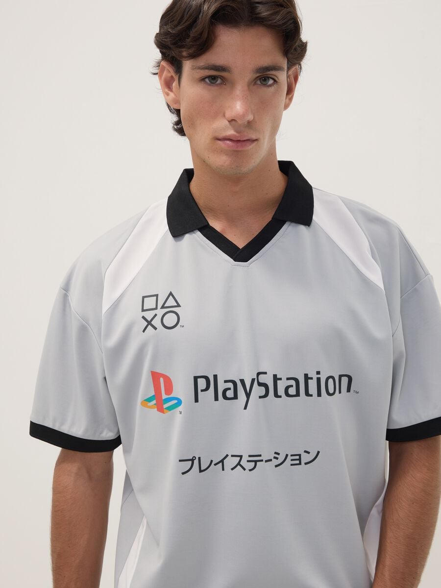 Grey PlayStation V-neck short-sleeve T-shirt_2