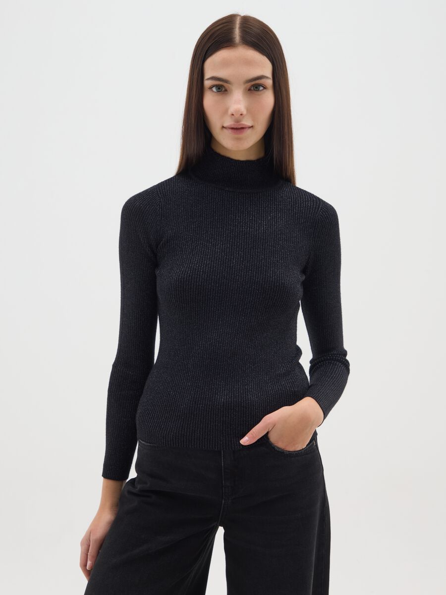 Maglione a collo alto nero vestibilità fitted_0