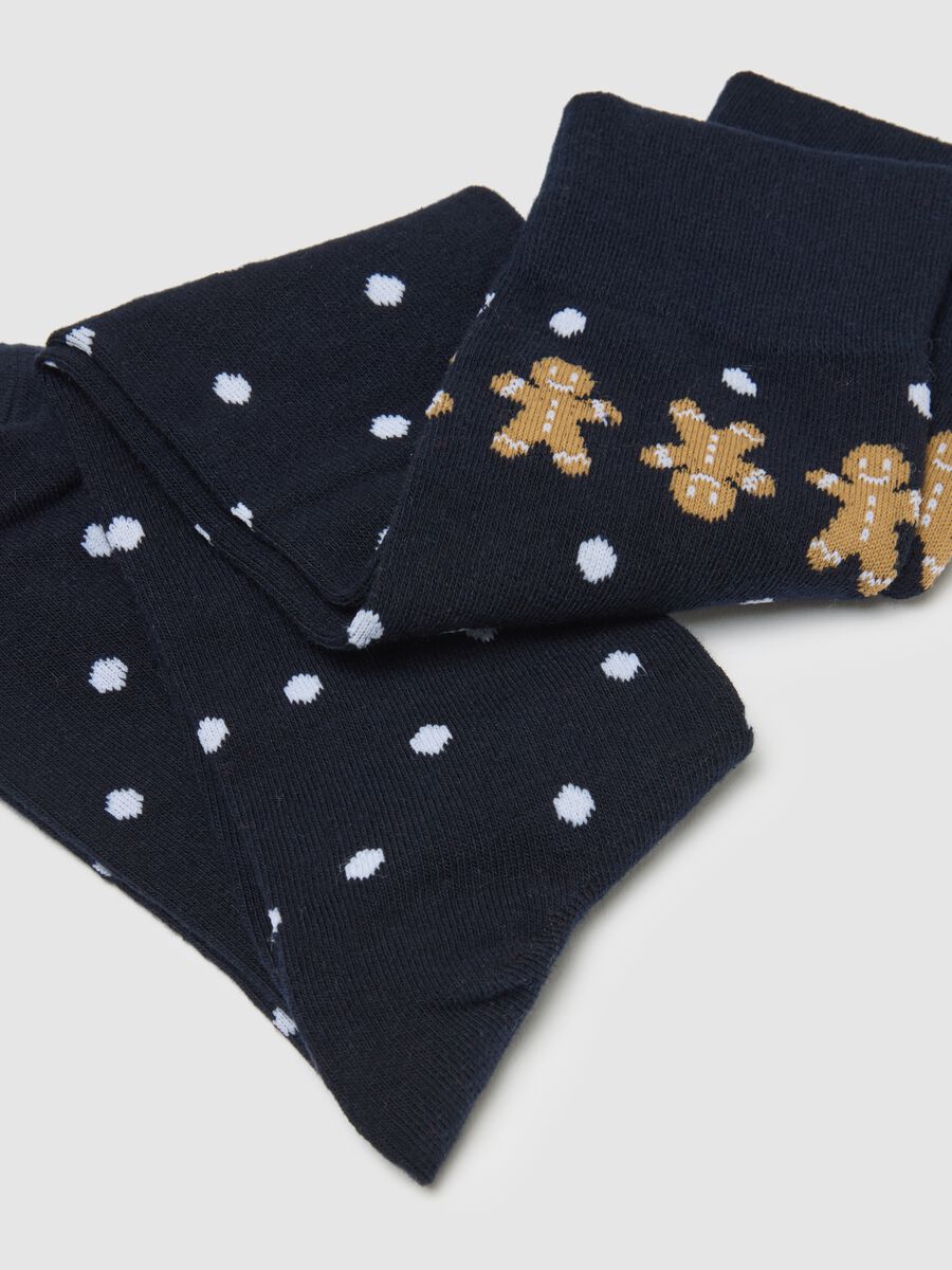 Blue polka dot cotton blend Christmas knee-high socks_2