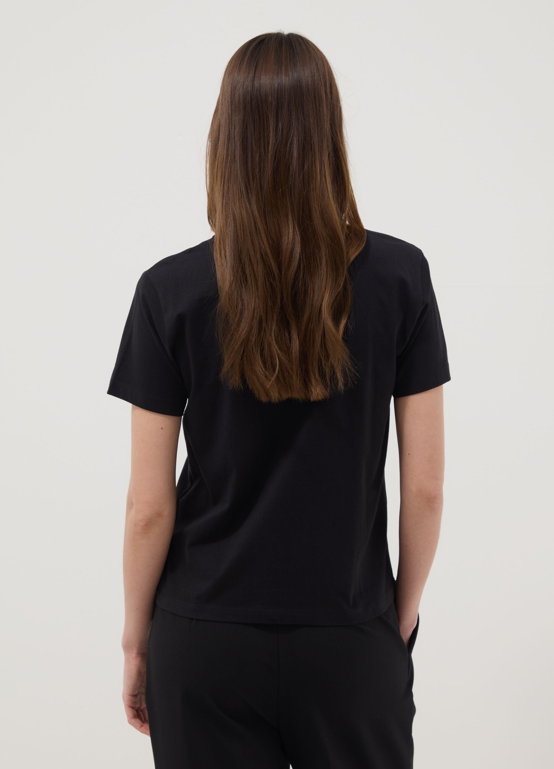 Black pure cotton regular fit T-shirt with print