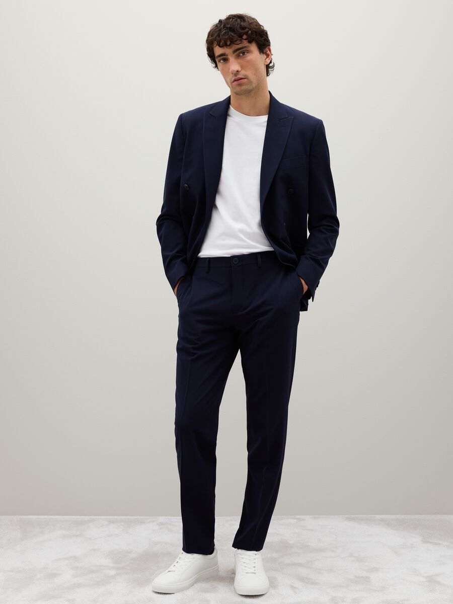 Blue Stretch Fabric Slim Fit Trousers_0