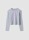 T-shirt crop grigia in puro cotone organico con collo a costine per ragazza_3