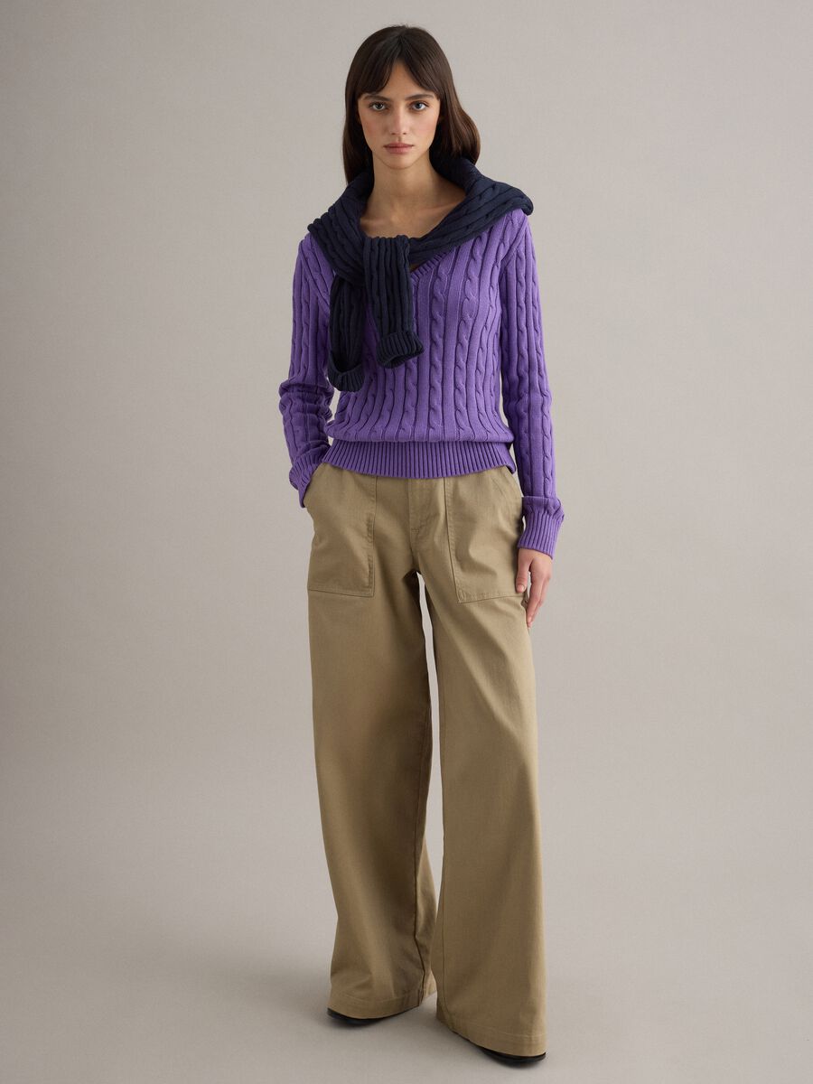 Purple pure cotton regular fit pullover with cable knit_2