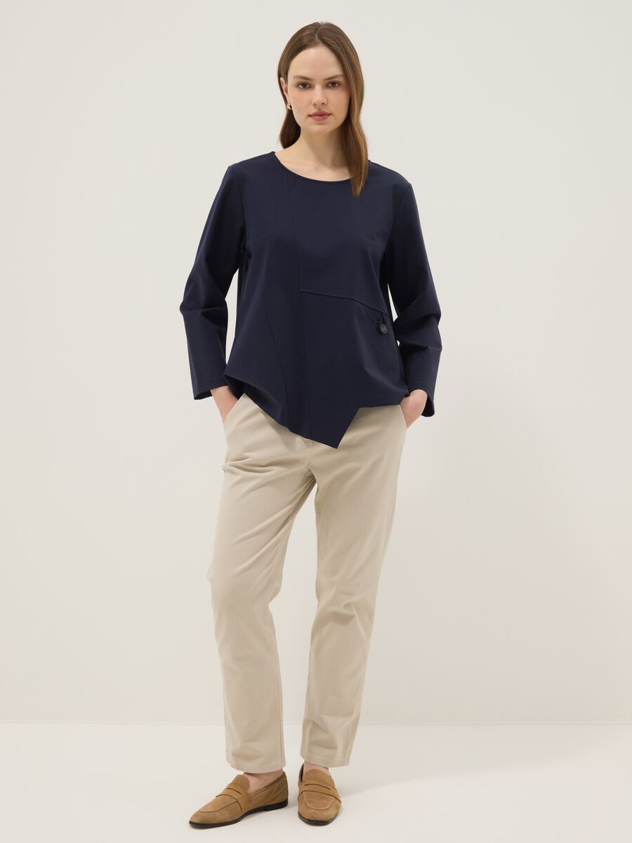Blue long-sleeved regular-fit stretch cotton blouse_1
