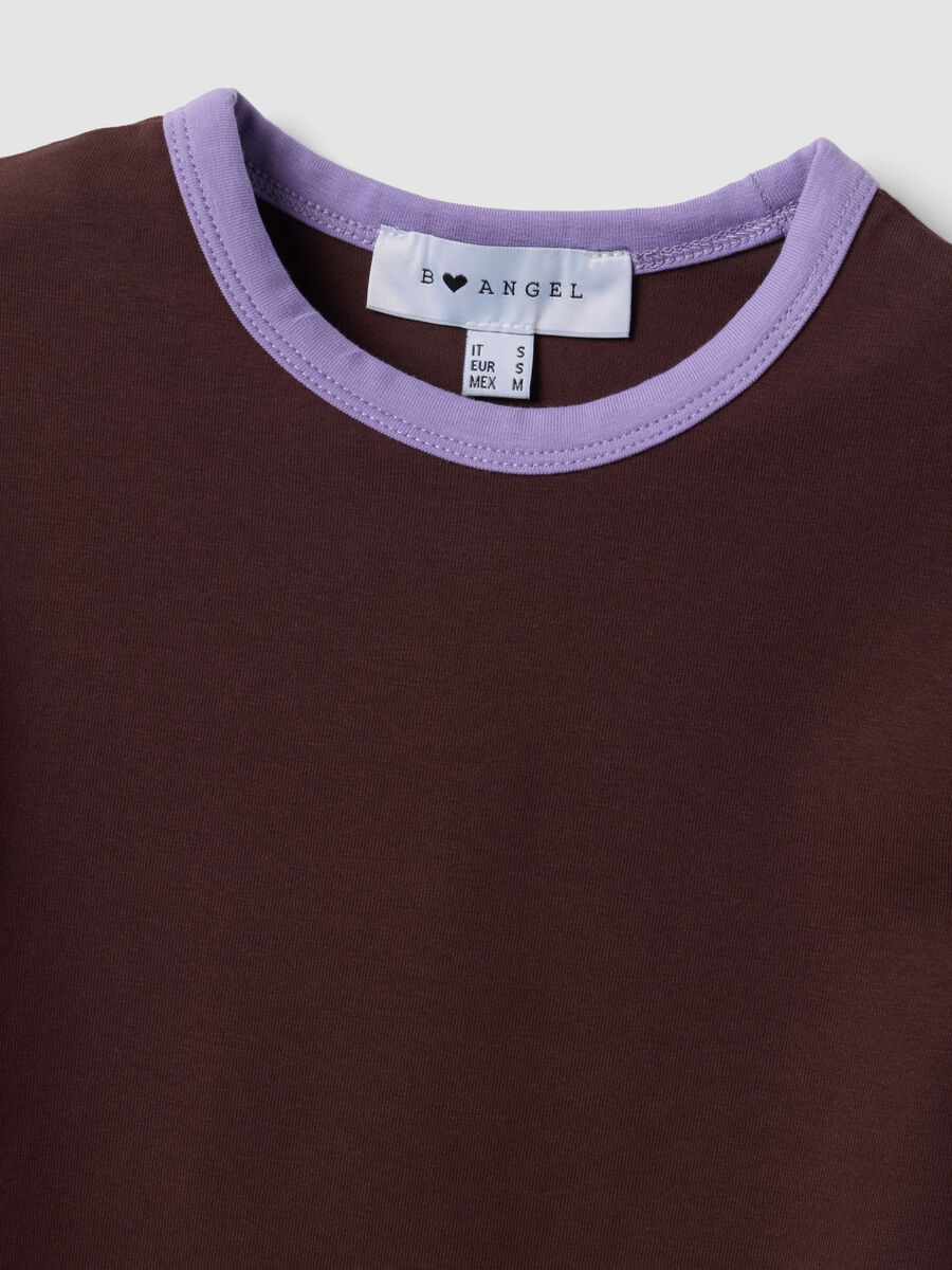 Brown stretch cotton fitted T-shirt with contrast trims_5