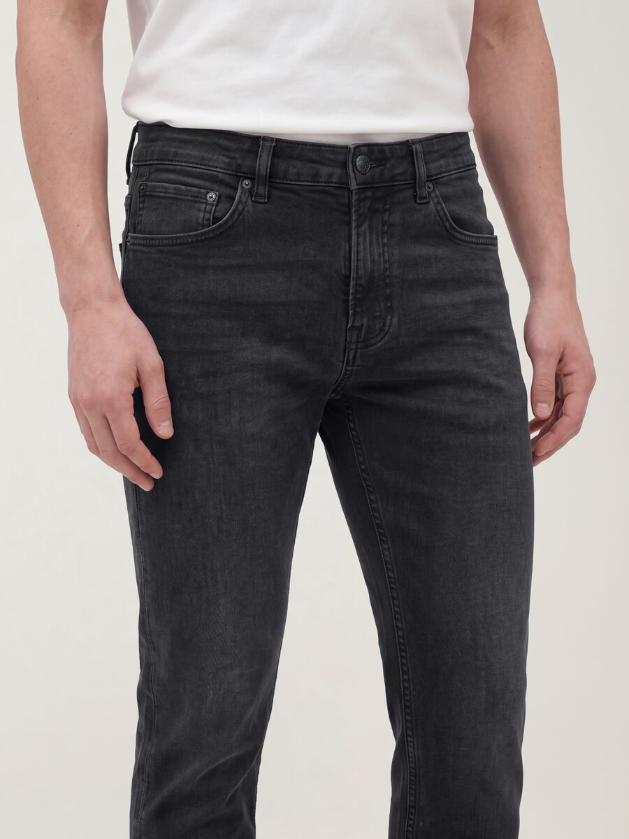 Jeans denim neri in cotone elasticizzato slim fit_3