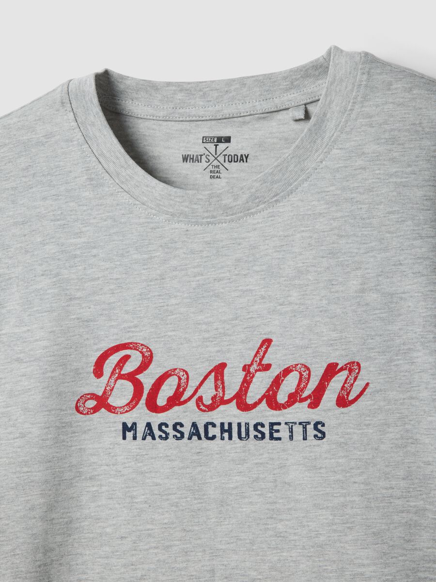 T-shirt grigia con stampa in puro cotone regular fit_5