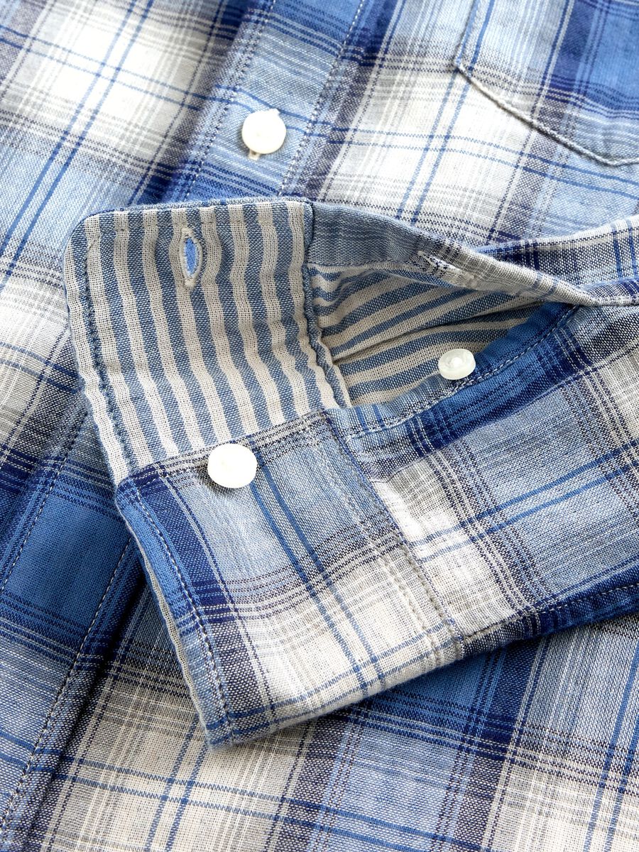 Camicia blu a maniche lunghe in cotone_4
