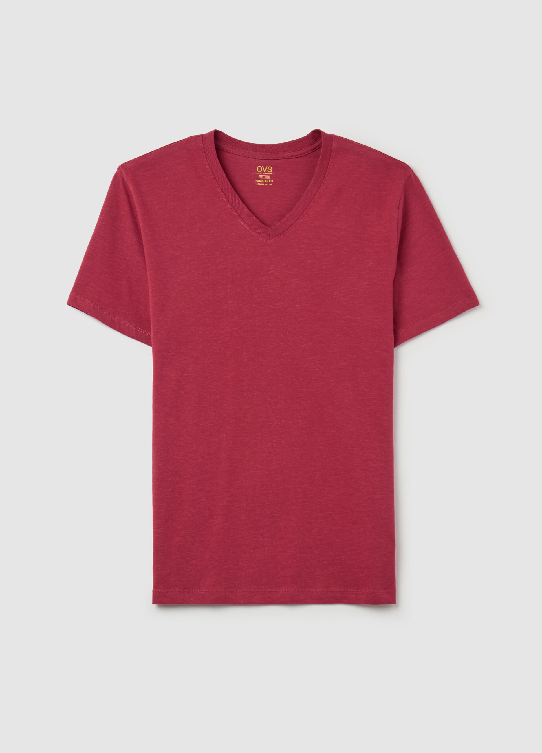 Slub cotton T-shirt with V neck
