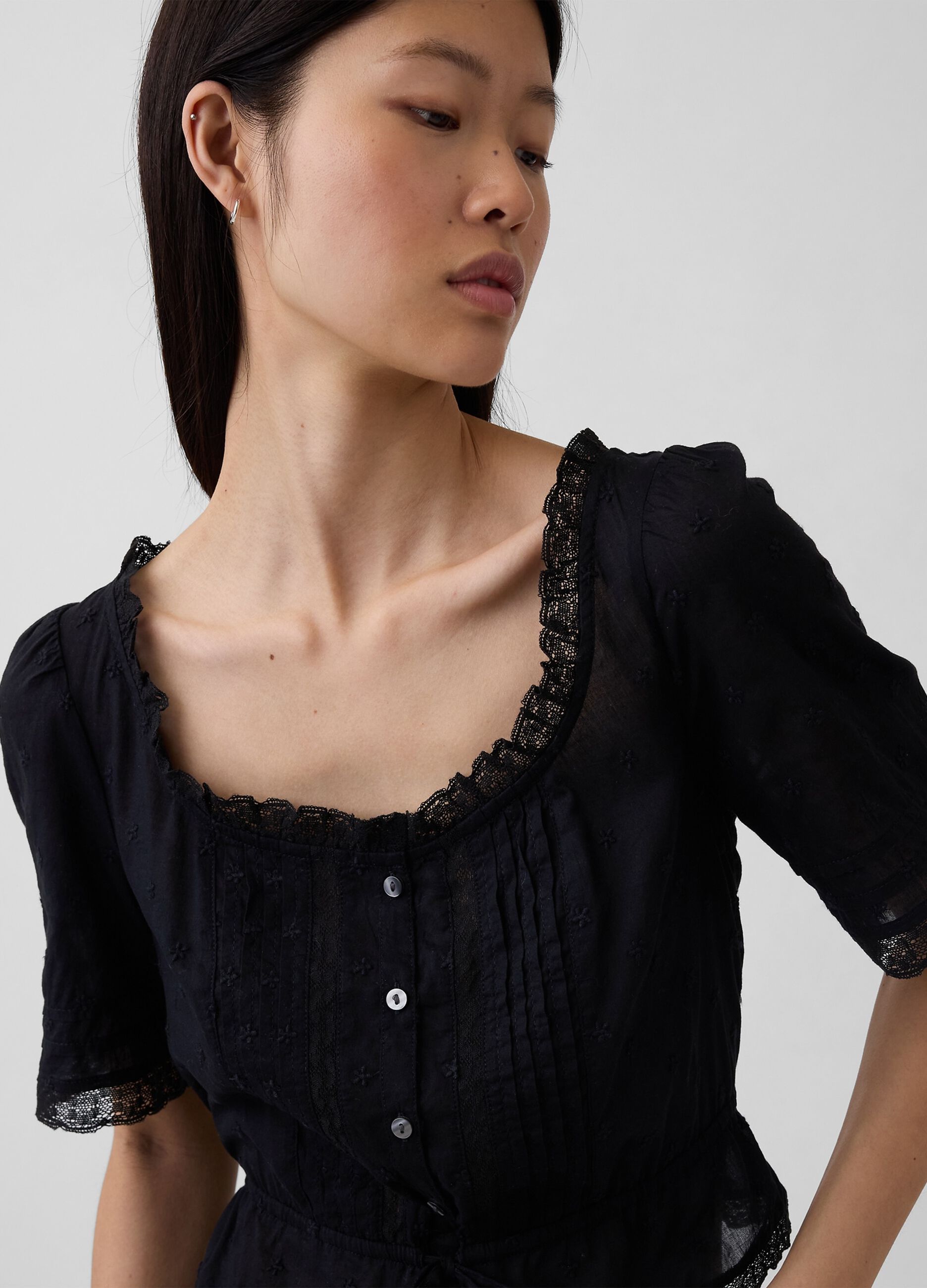 Pure cotton blouse with lace