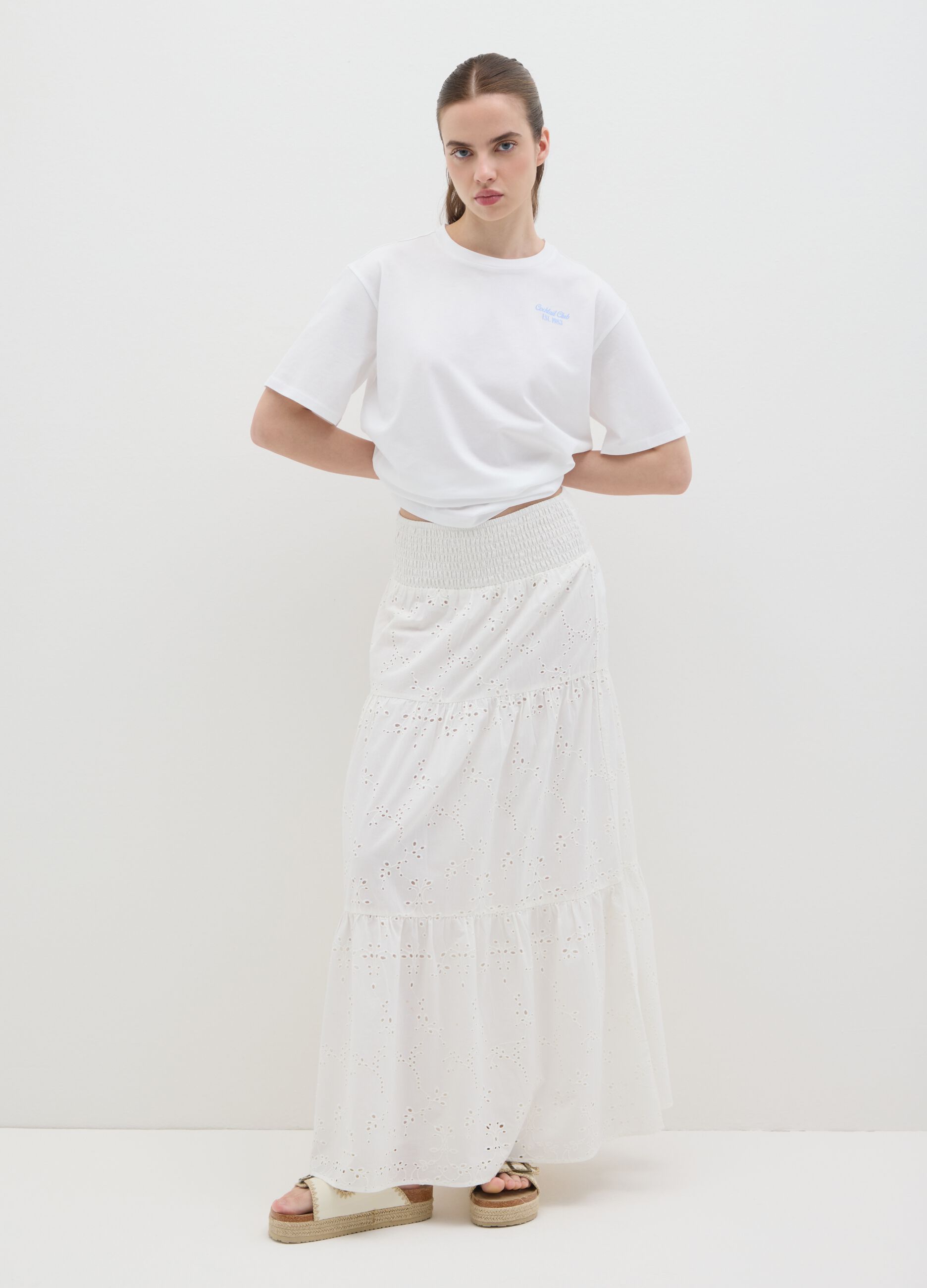 Gonna lunga da donna in puro cotone bianca regular fit