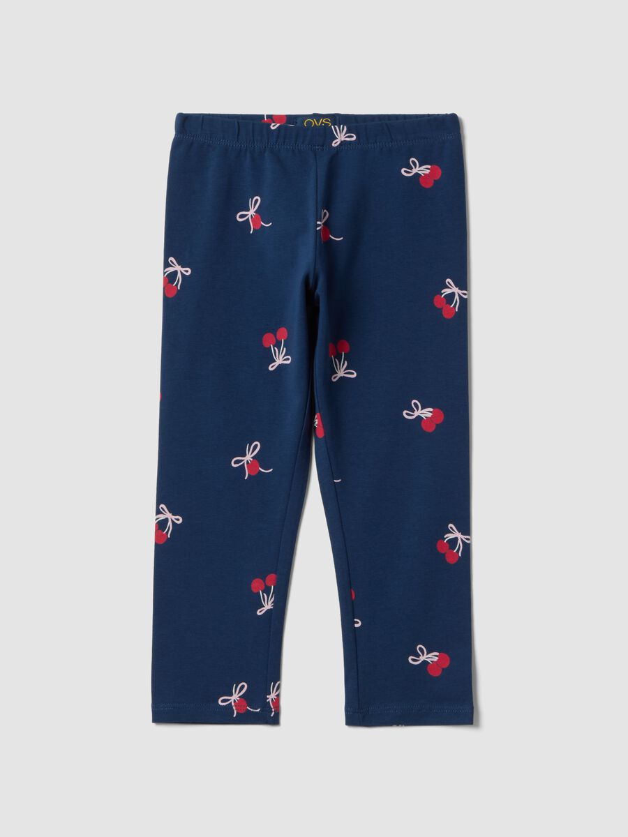 Leggings in cotone elasticizzato blu da bambina slim fit con disegni_0
