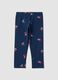 Girl's slim-fit blue stretch cotton leggings with patterns_0