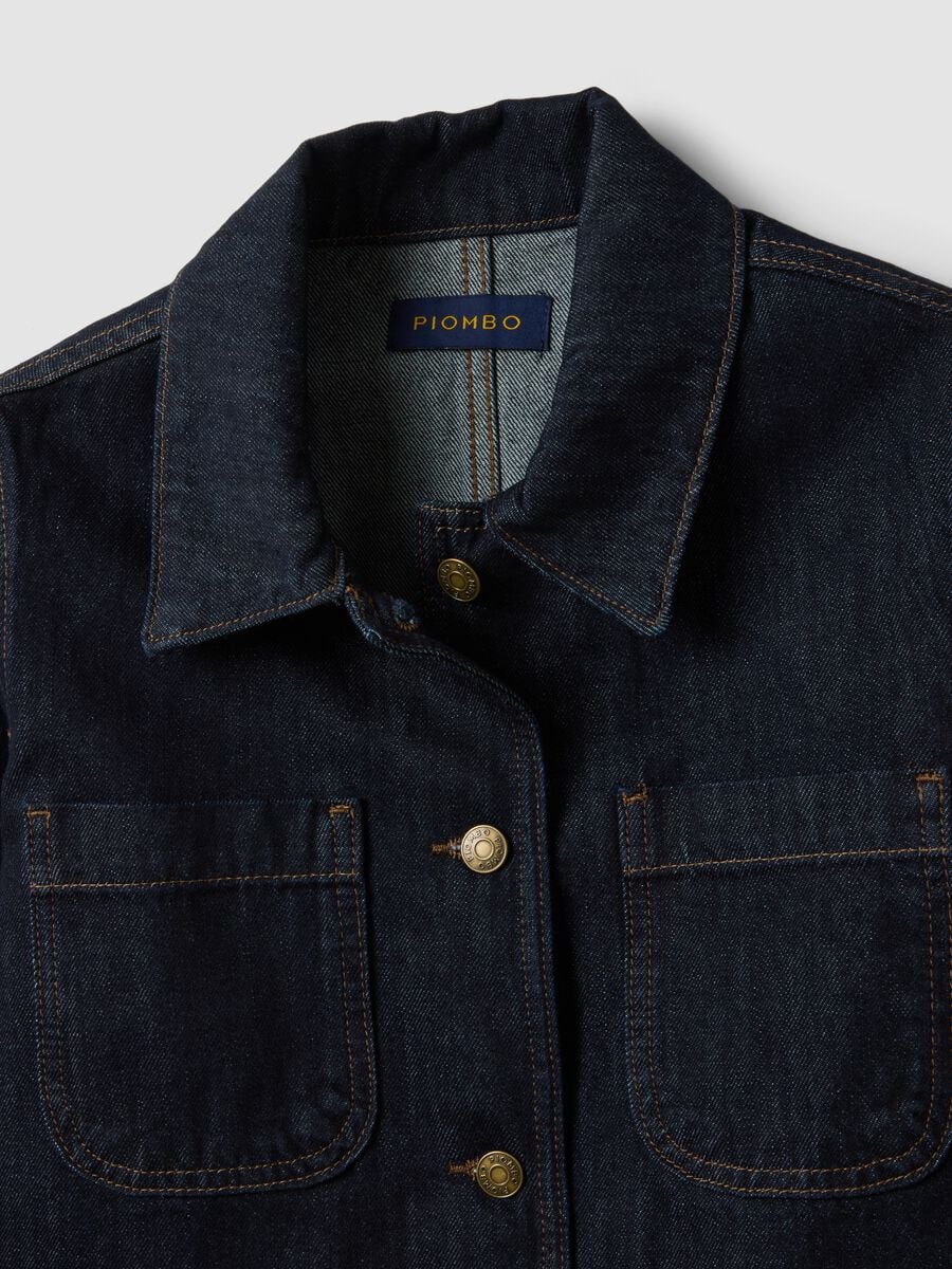 Blue pure cotton denim jacket, regular fit with buttons_5
