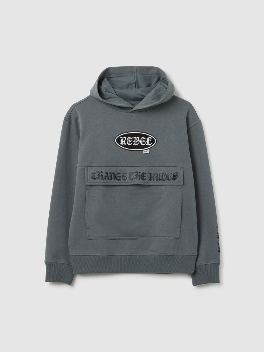 Felpa grigia con cappuccio da ragazzo in puro cotone_3