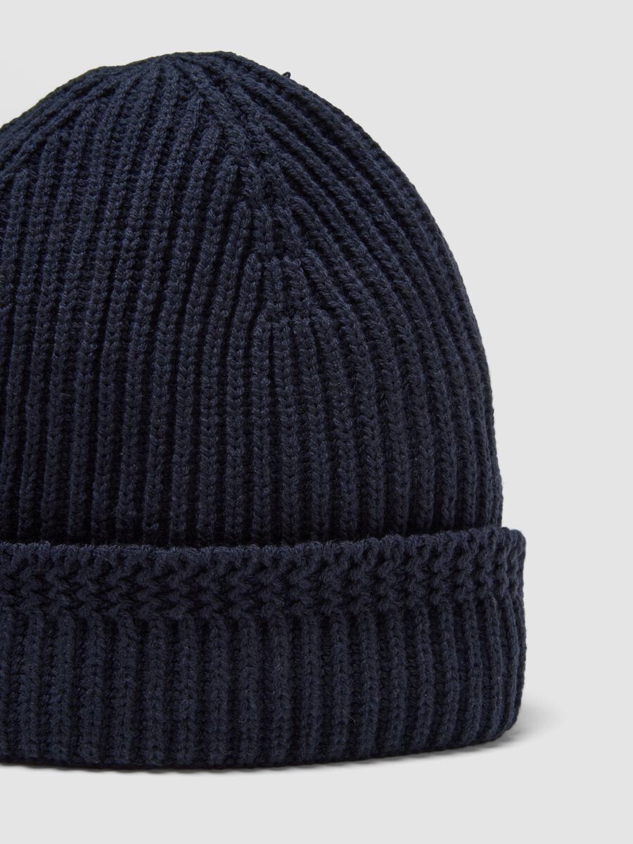 Ribbed denim beanie in cotton blend_2