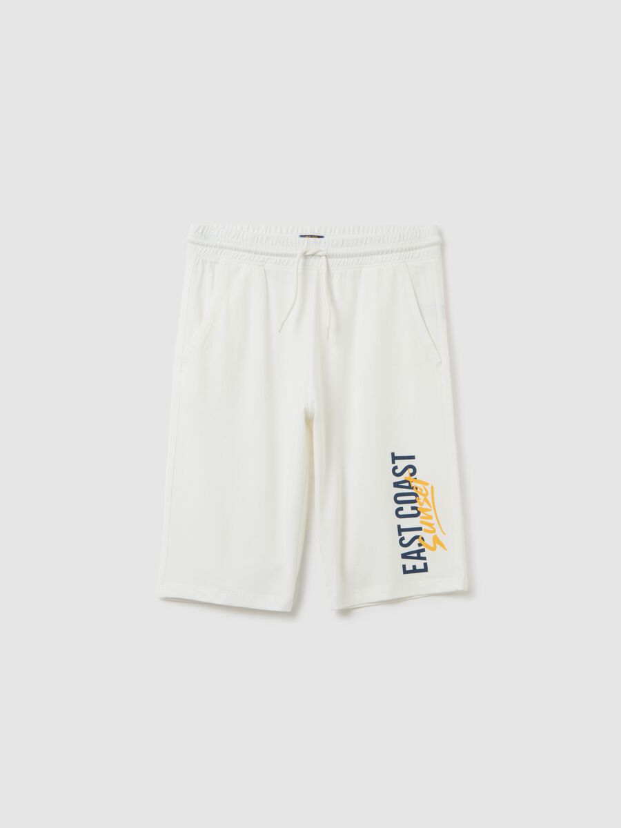 Boys' pure white cotton regular fit shorts with print_3