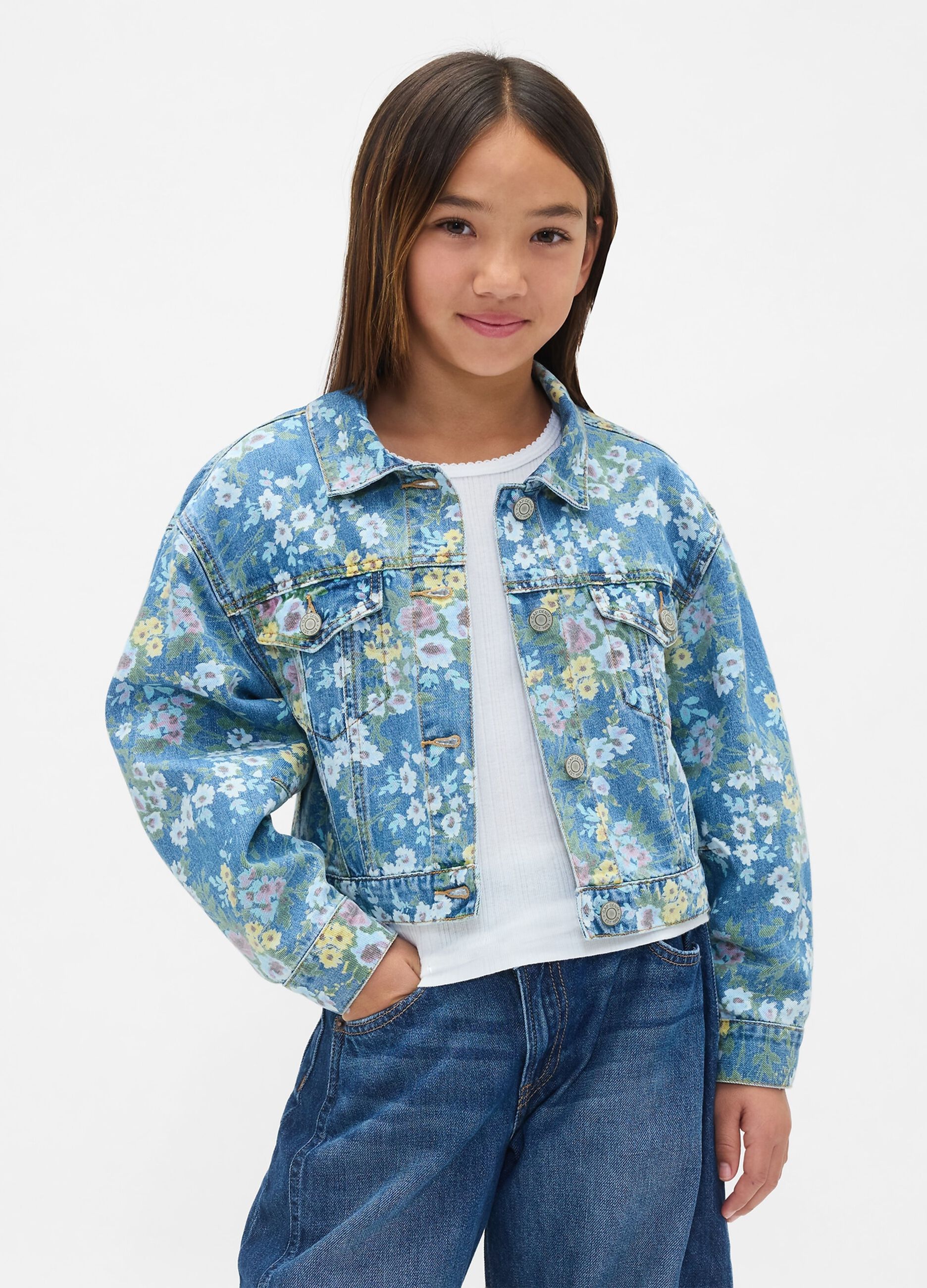 Multicolour Denim Jacket with Flowers