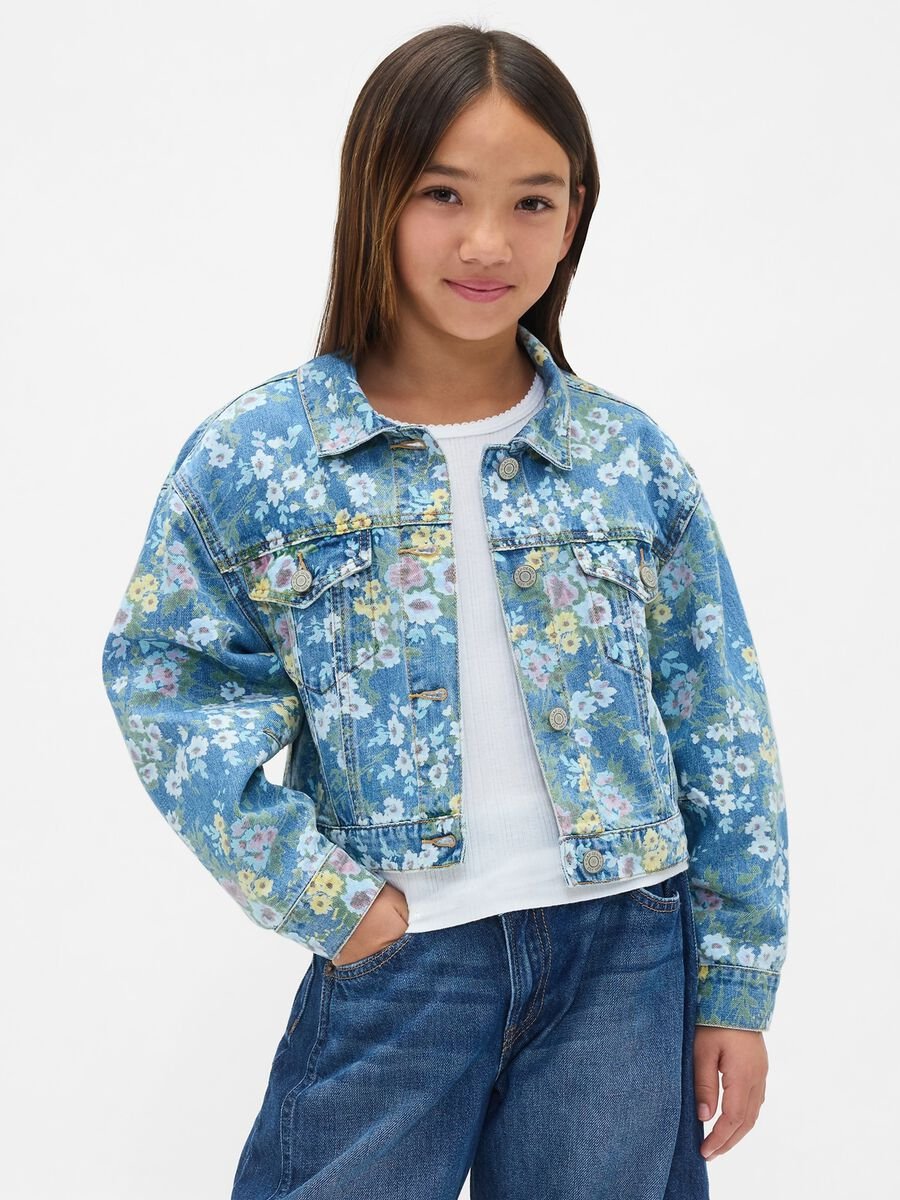 Giacca denim multicolor con fiori_0