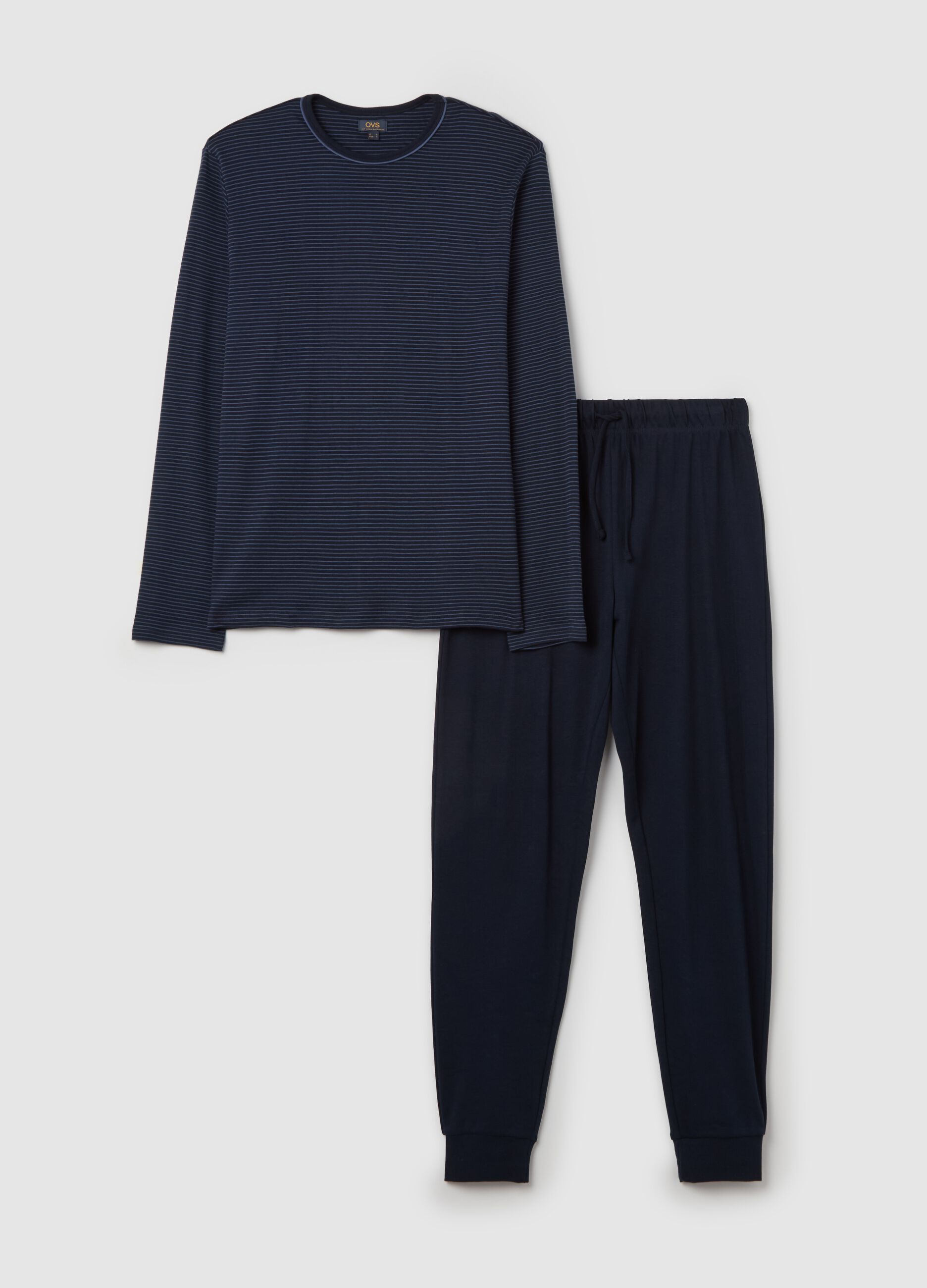 Cotton pyjamas with thin striped top