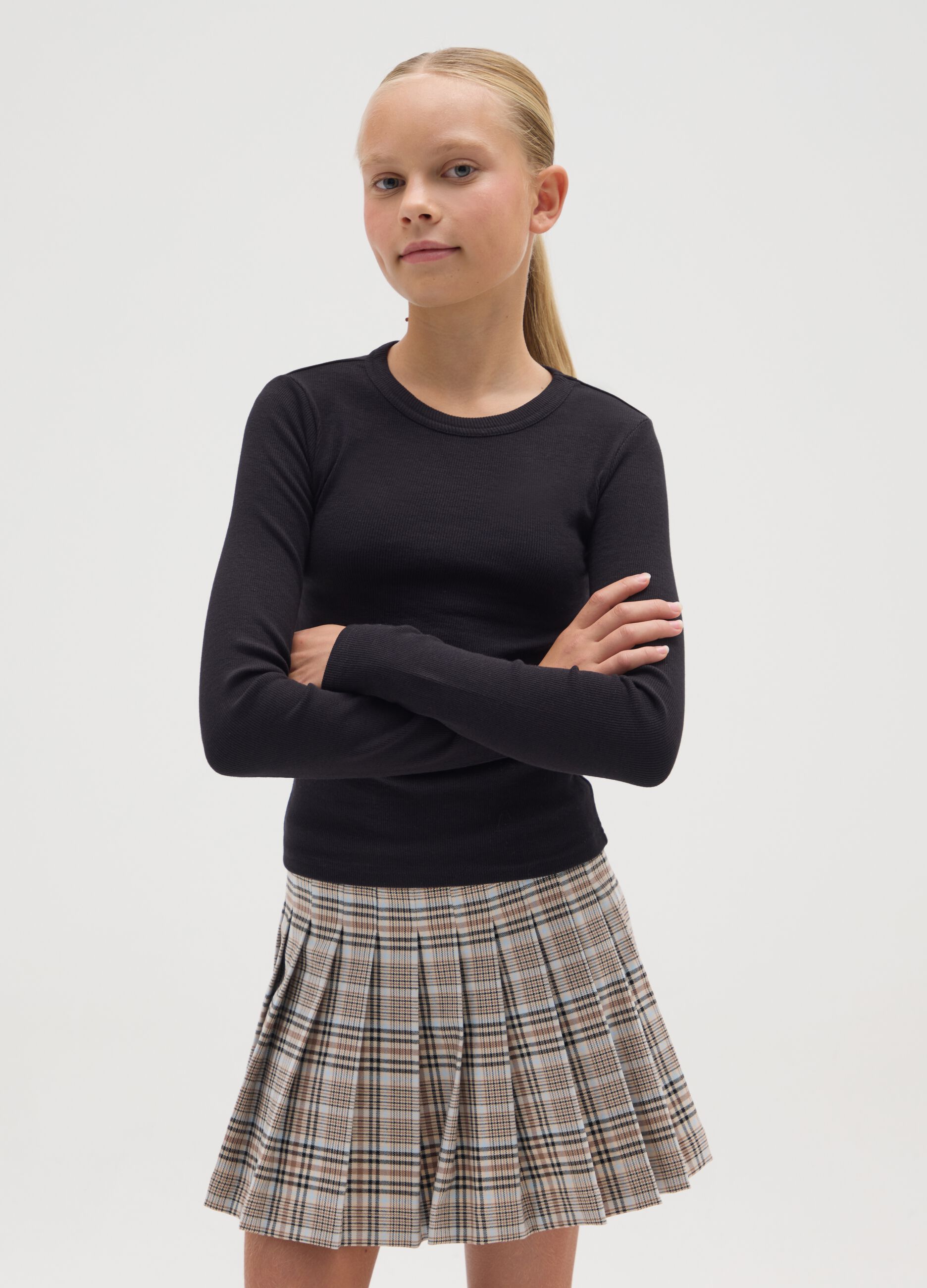 Girls' black stretch cotton blend regular fit shirt