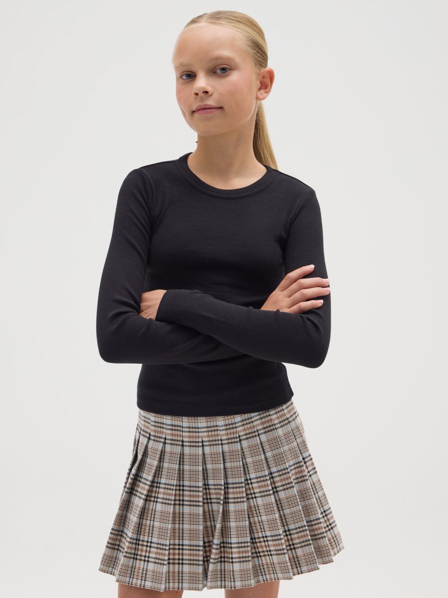 Maglia da ragazza in misto cotone elasticizzato nera regular fit_0