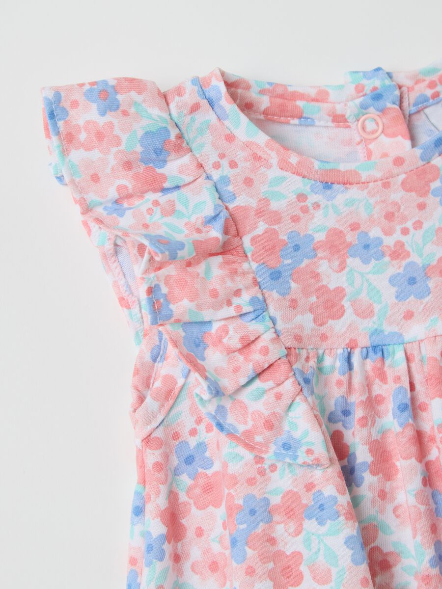 Pink and light blue cotton dress with small flowers print_2