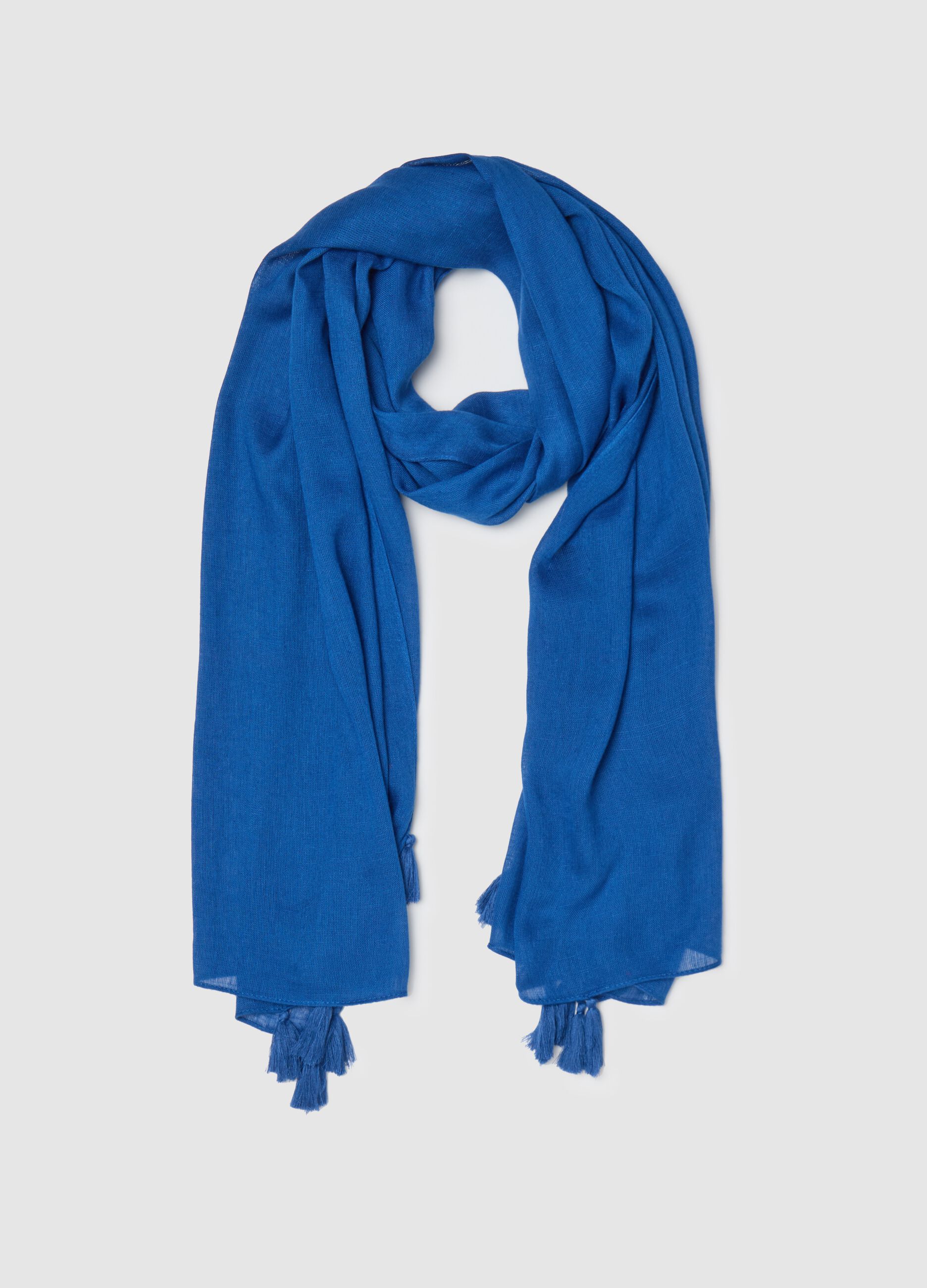 Blue scarf with tassels