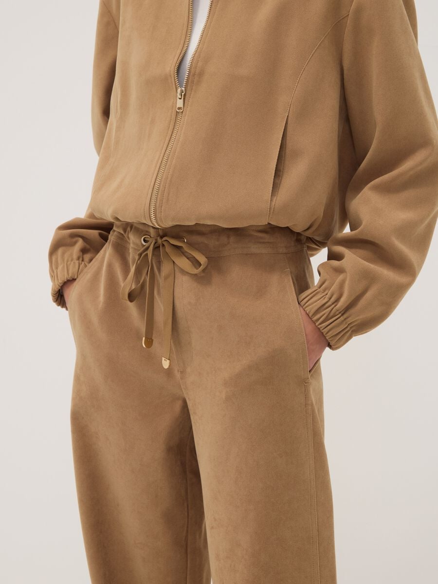 Beige stretch-fabric straight-fit trousers_3