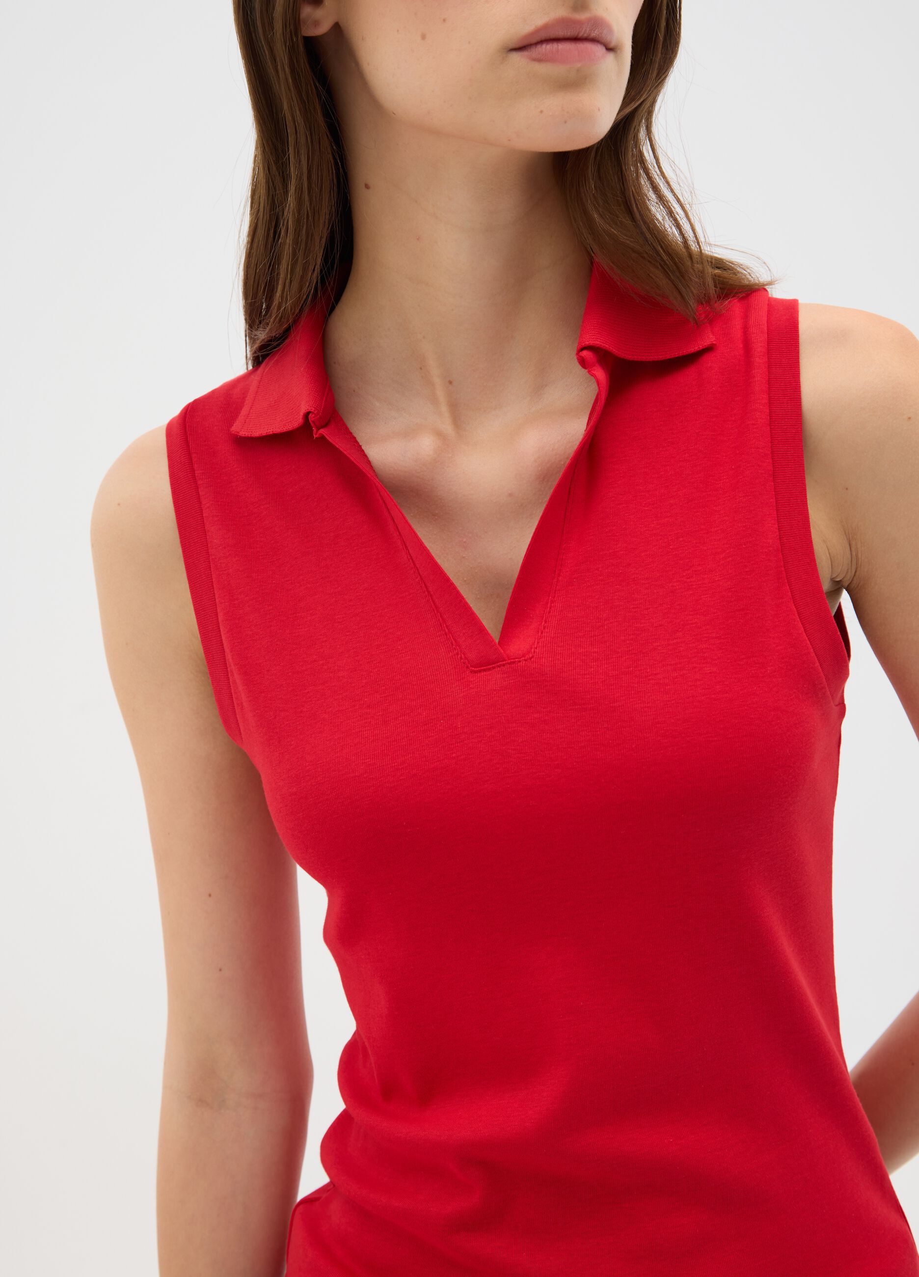 Women's Sleeveless Red Cotton Top in Slim Fit
