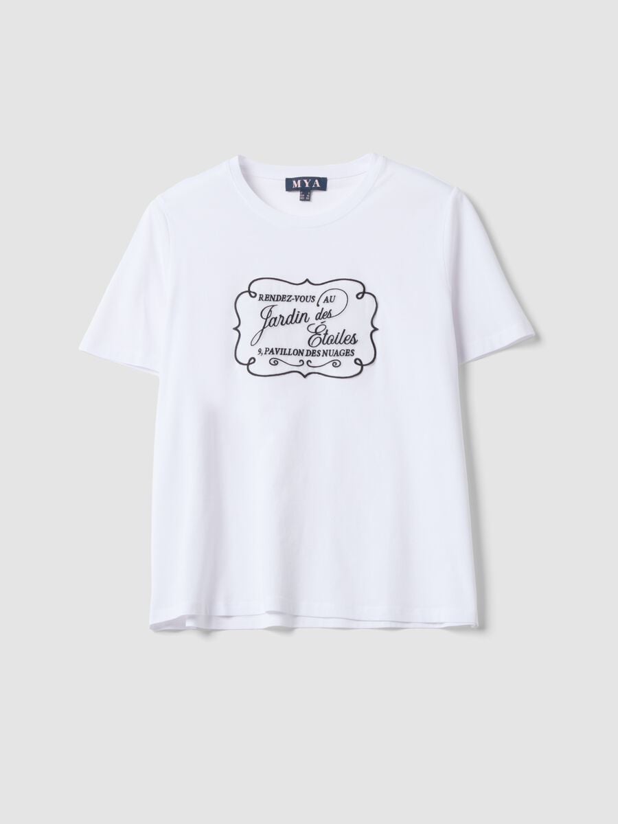 White pure cotton crew-neck T-shirt with front print, regular fit_0
