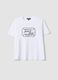 White pure cotton crew-neck T-shirt with front print, regular fit_0