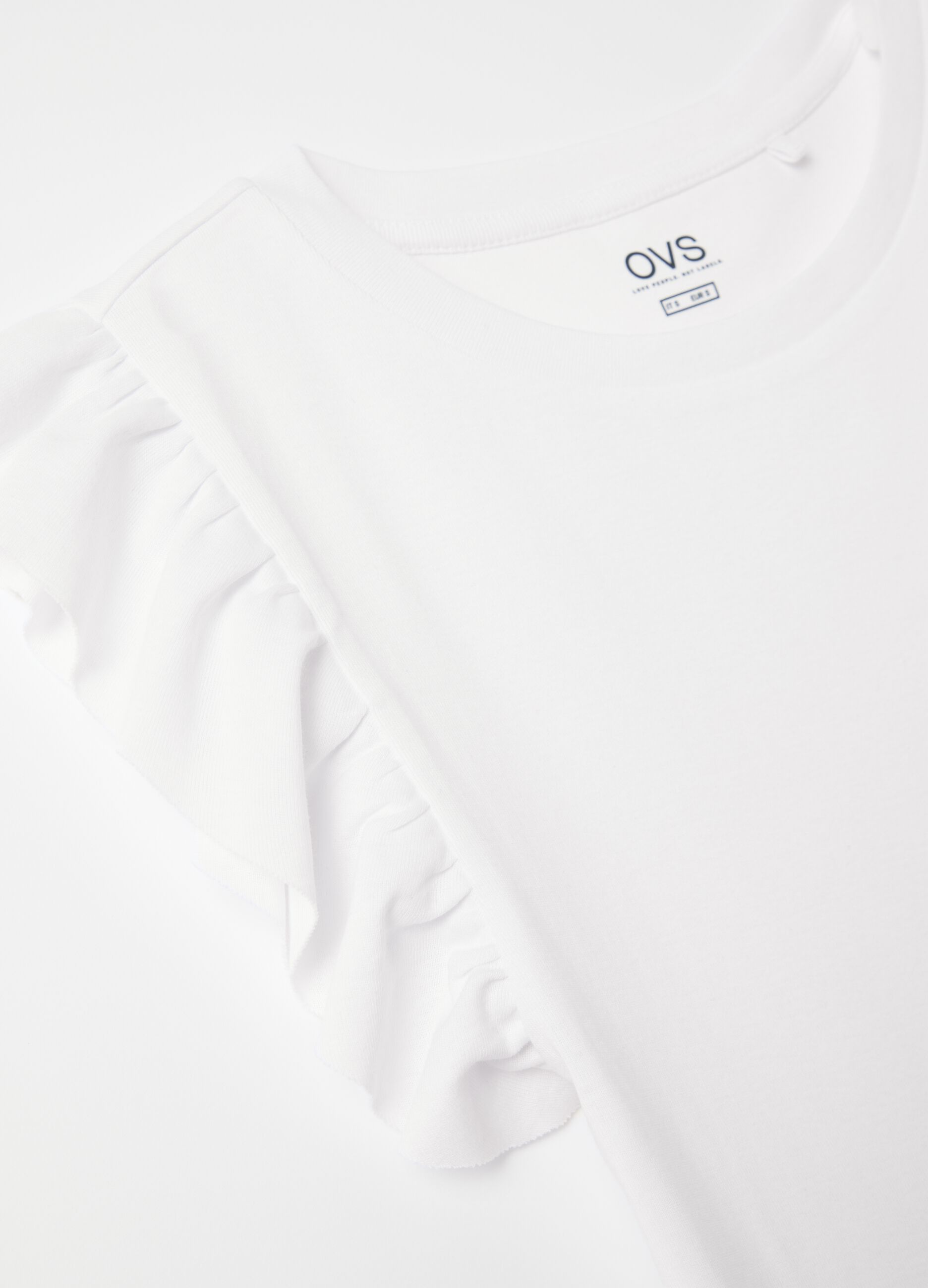 White cotton T-shirt with ruffles