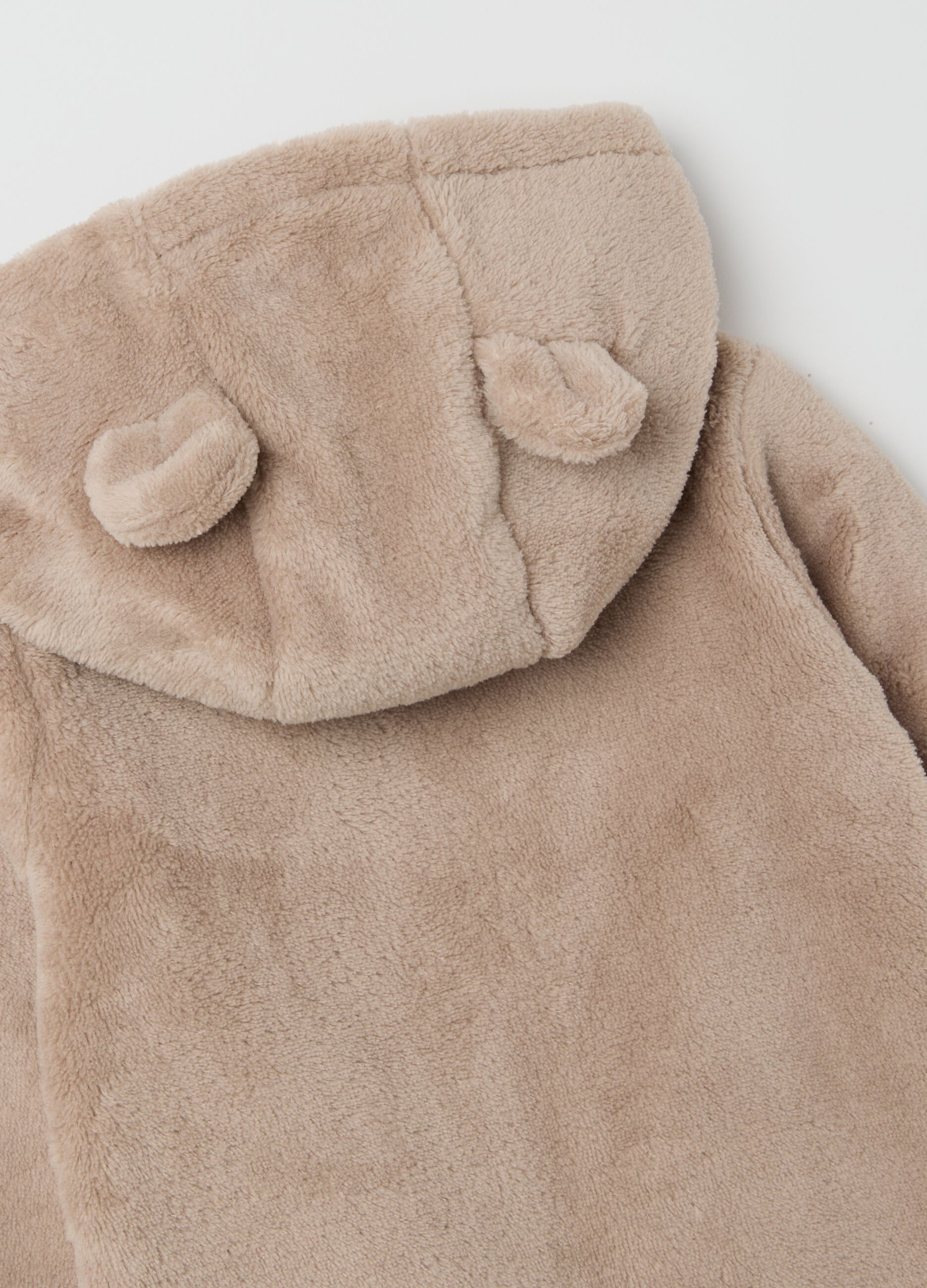 Tutina da neonato in pile beige con cappuccio