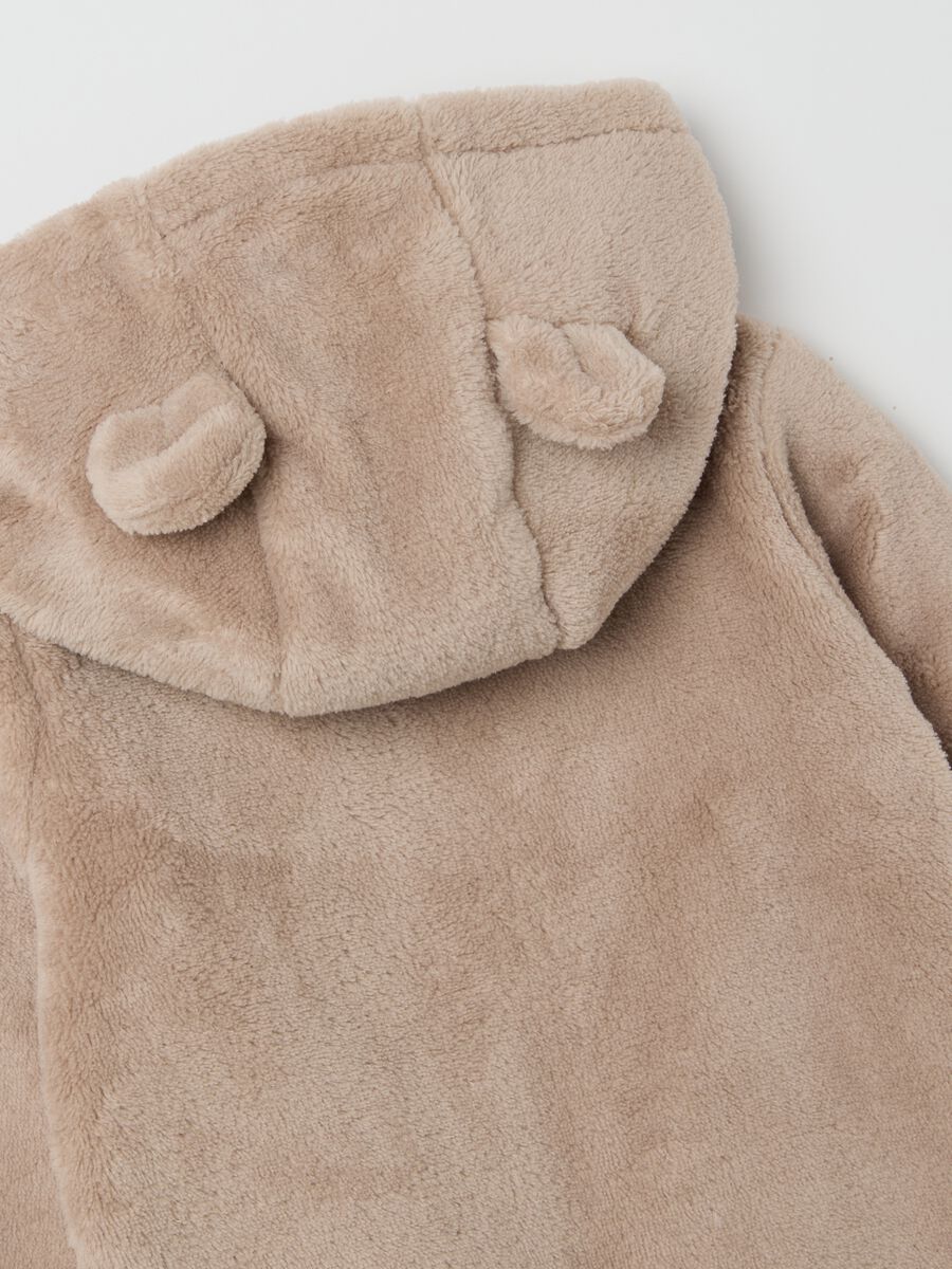 Tutina da neonato in pile beige con cappuccio_3