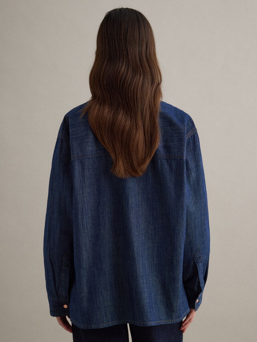 Camicetta in puro cotone denim blu regular fit_3
