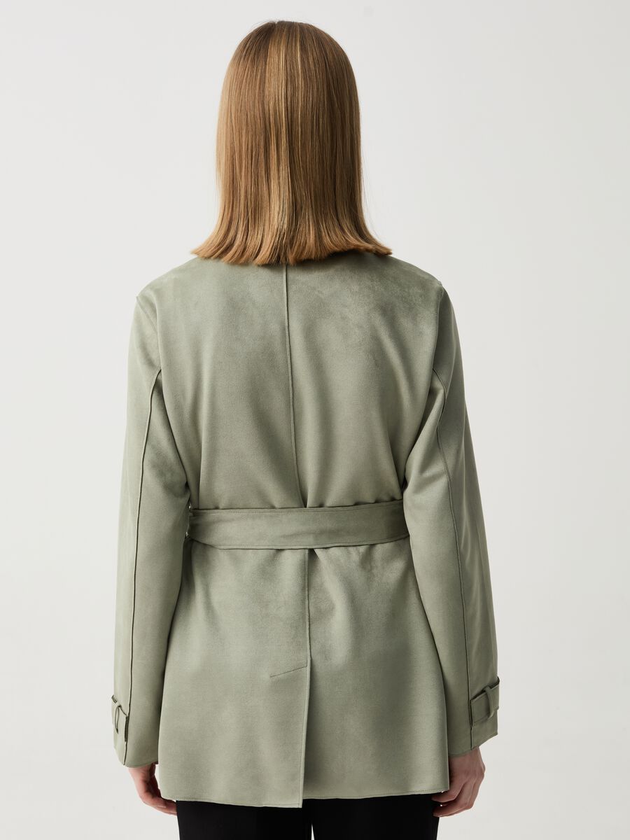 Short double-breasted trench coat in suede_2