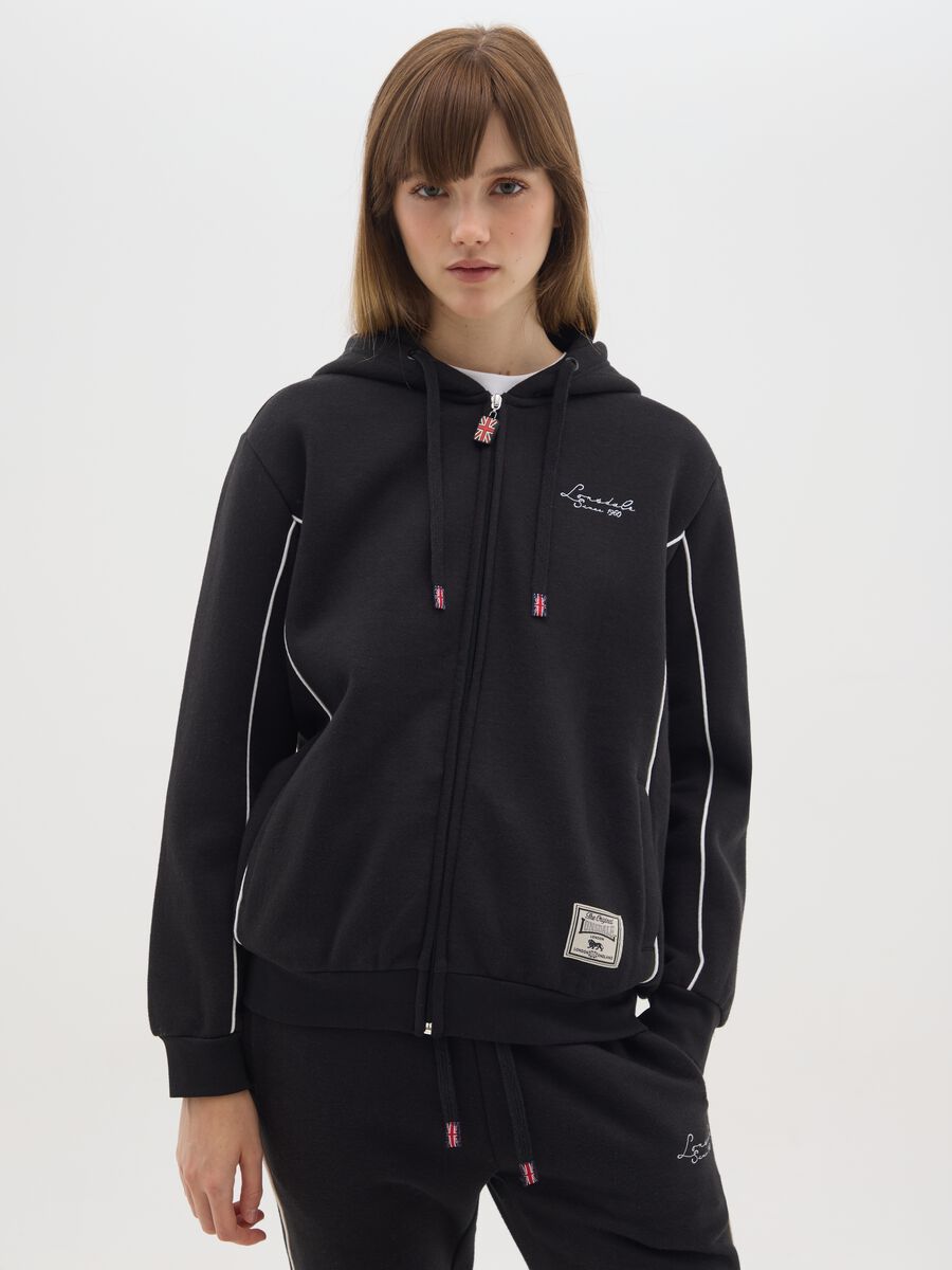 Black Cotton Blend Hoodie with Zip_0