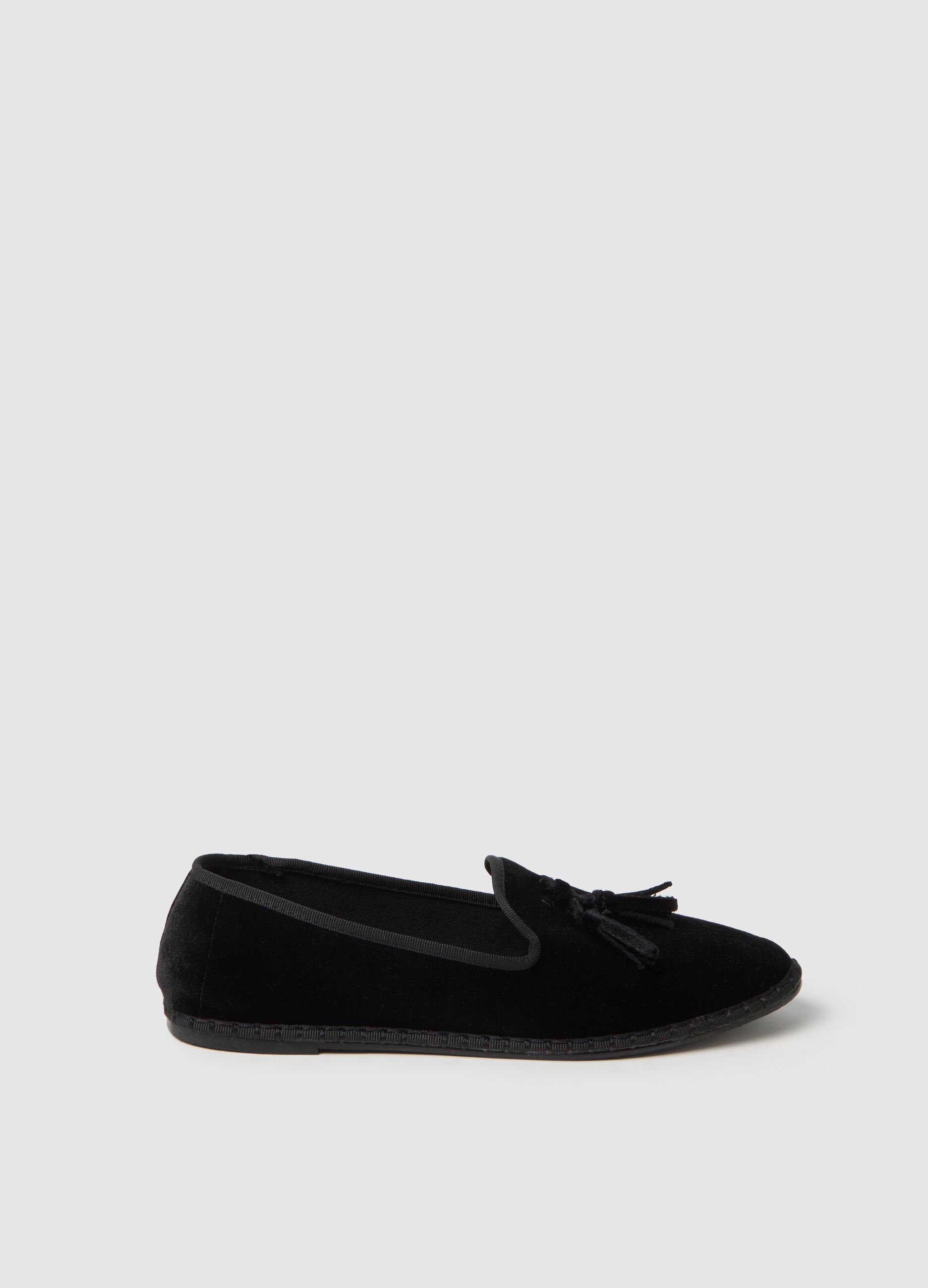 Black waterproof fabric shoes with tassels