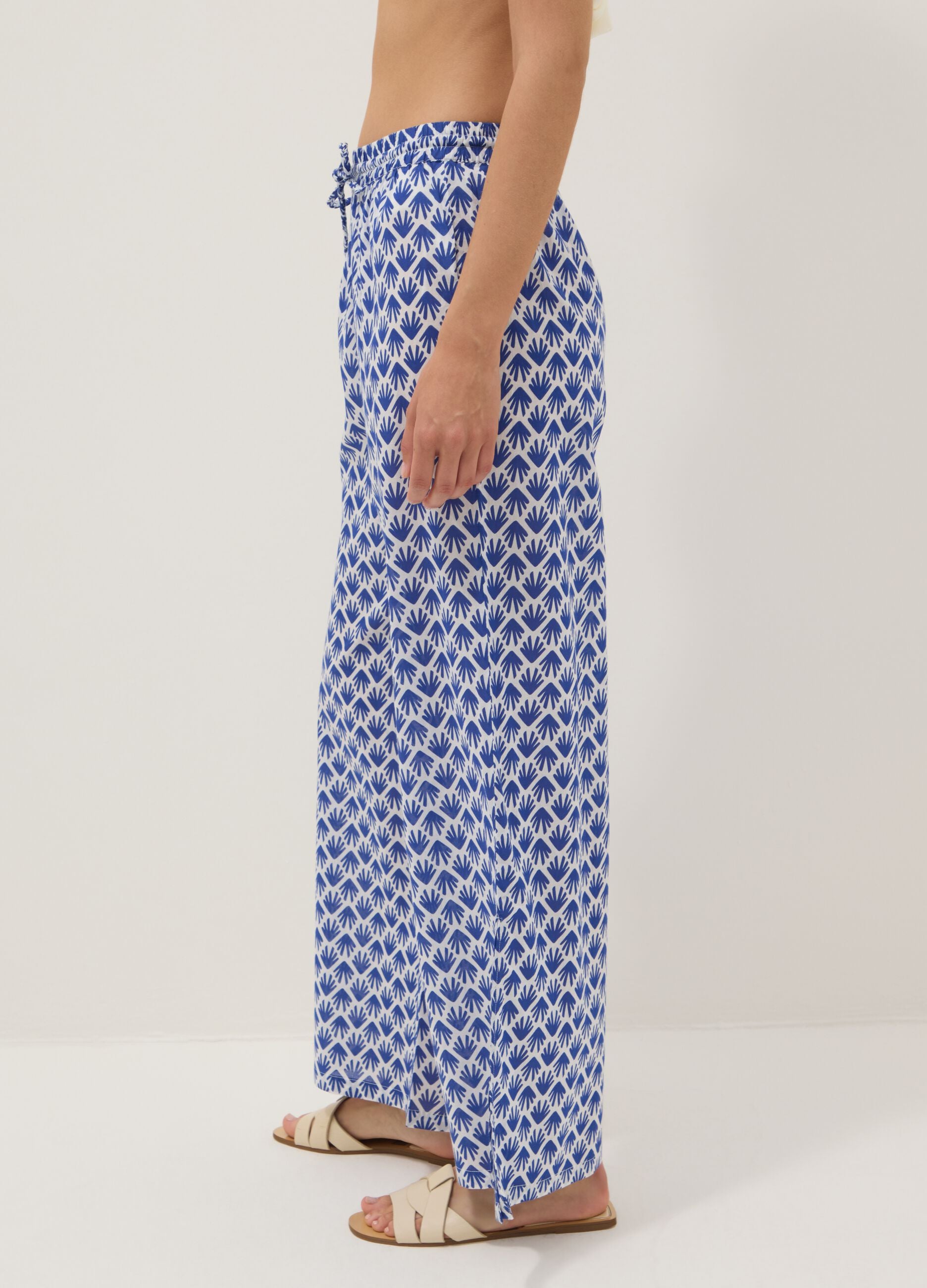 Long pure cotton multicolour floral-print trousers