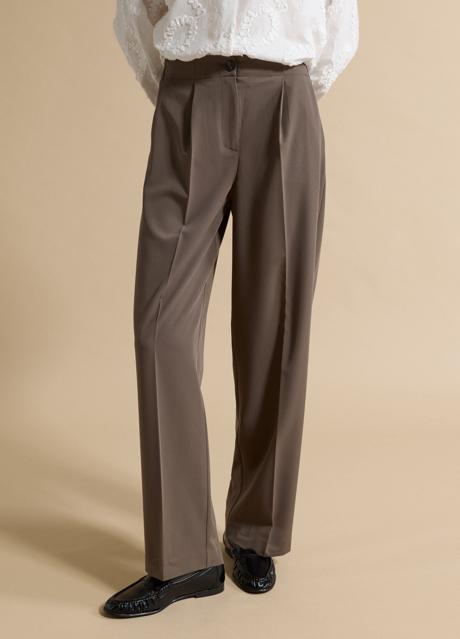 Brown formal stretch-viscose regular-fit trousers