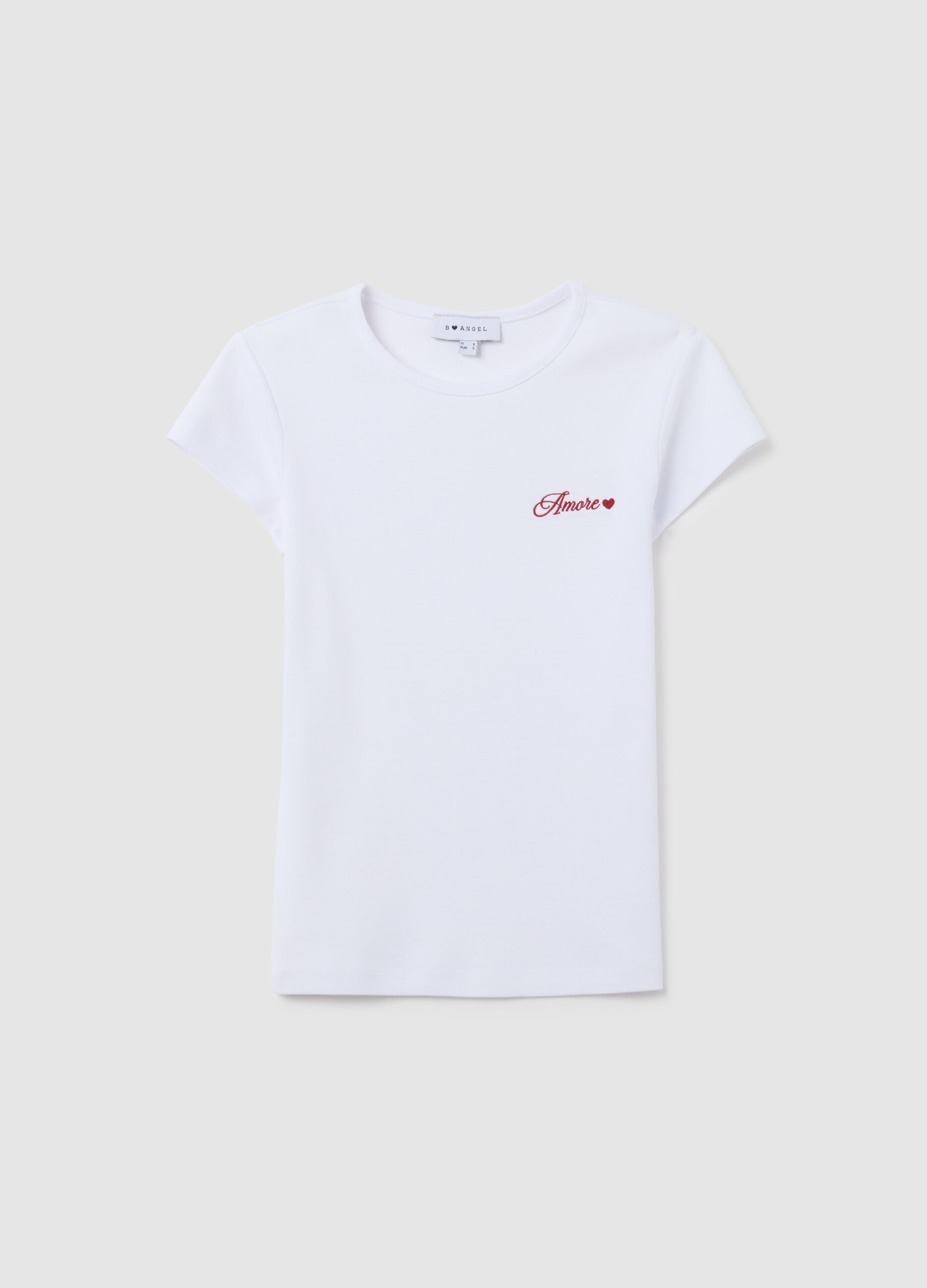 T-shirt in puro cotone bianca slim fit con ricamo