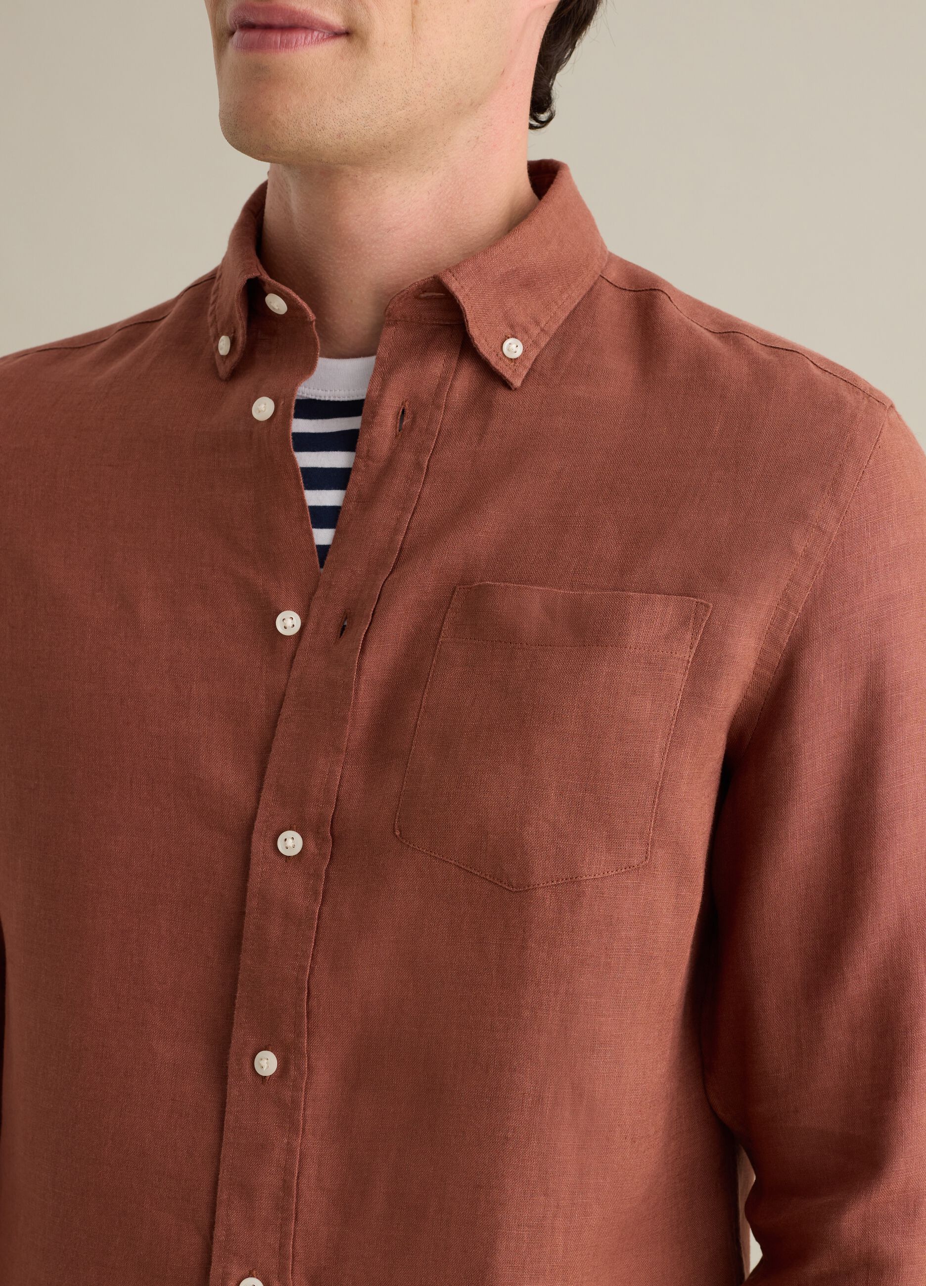 Regular Brown Linen Shirt