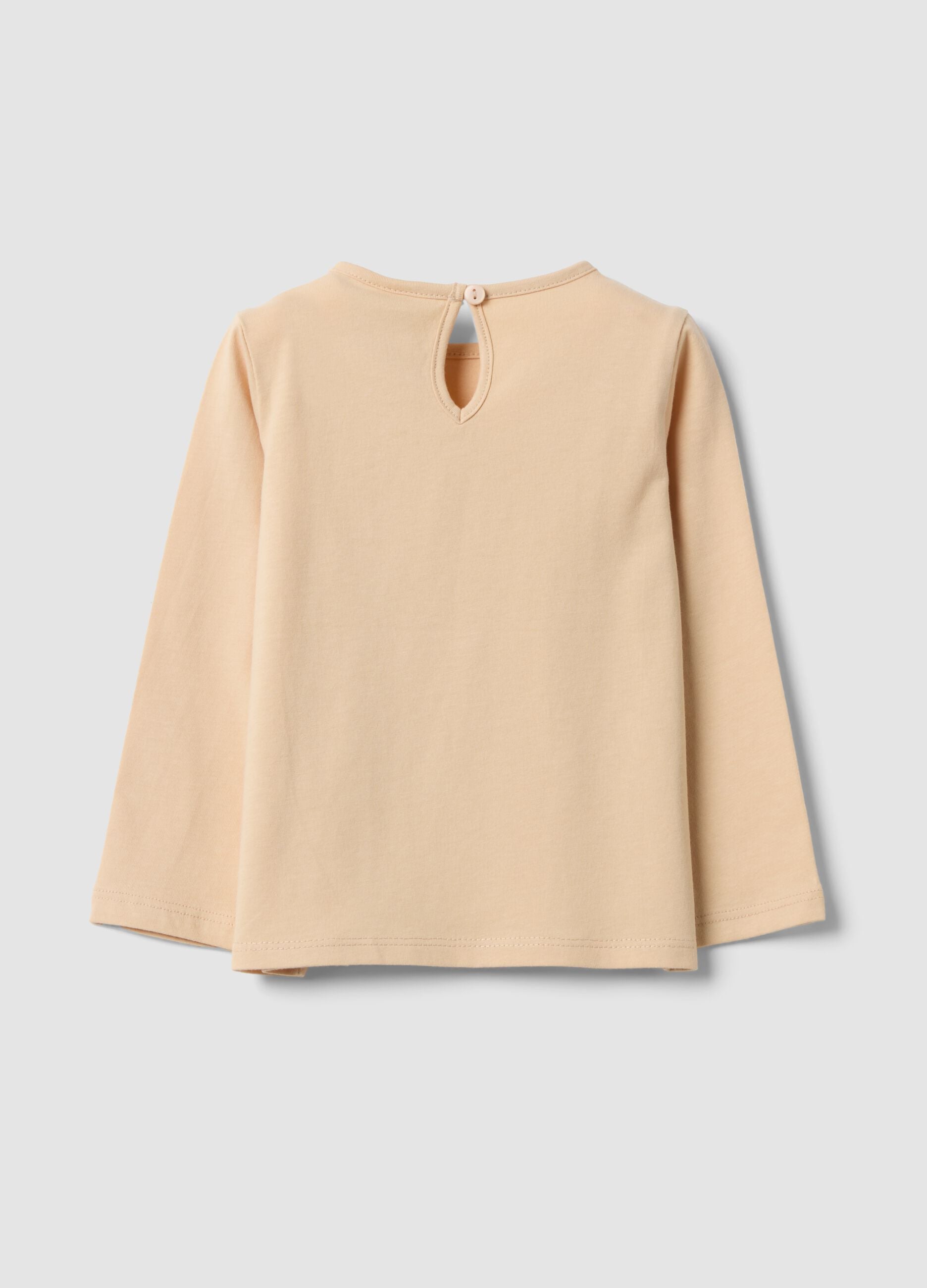 Maglietta beige in puro cotone organico con stampa orsetti per bimba